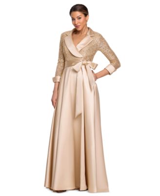 XSCAPE Women's Sequined Tuxedo Belted Ball Gown