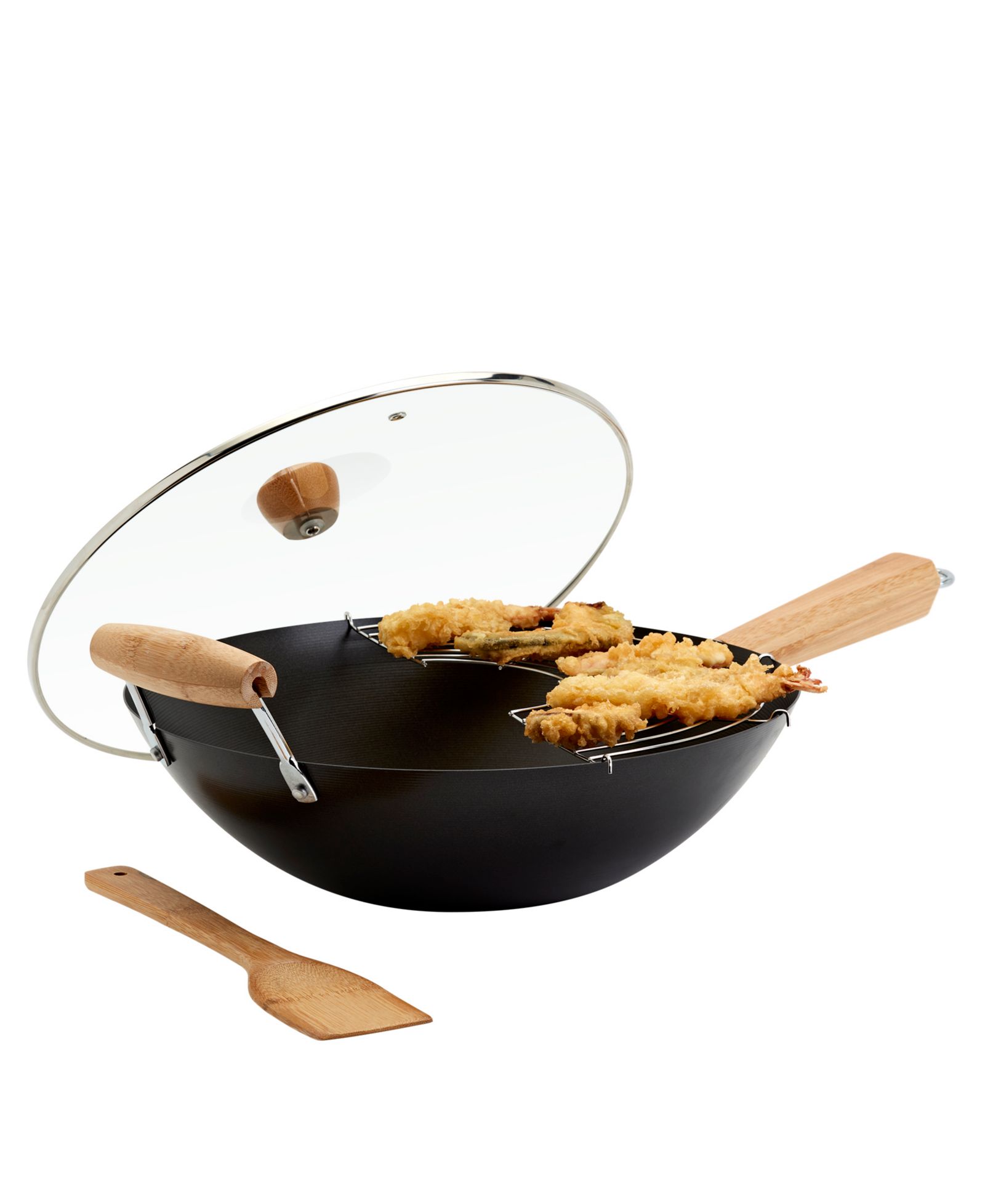 INFUSE Asian Carbon Steel 4 Piece Non-Stick Wok Set