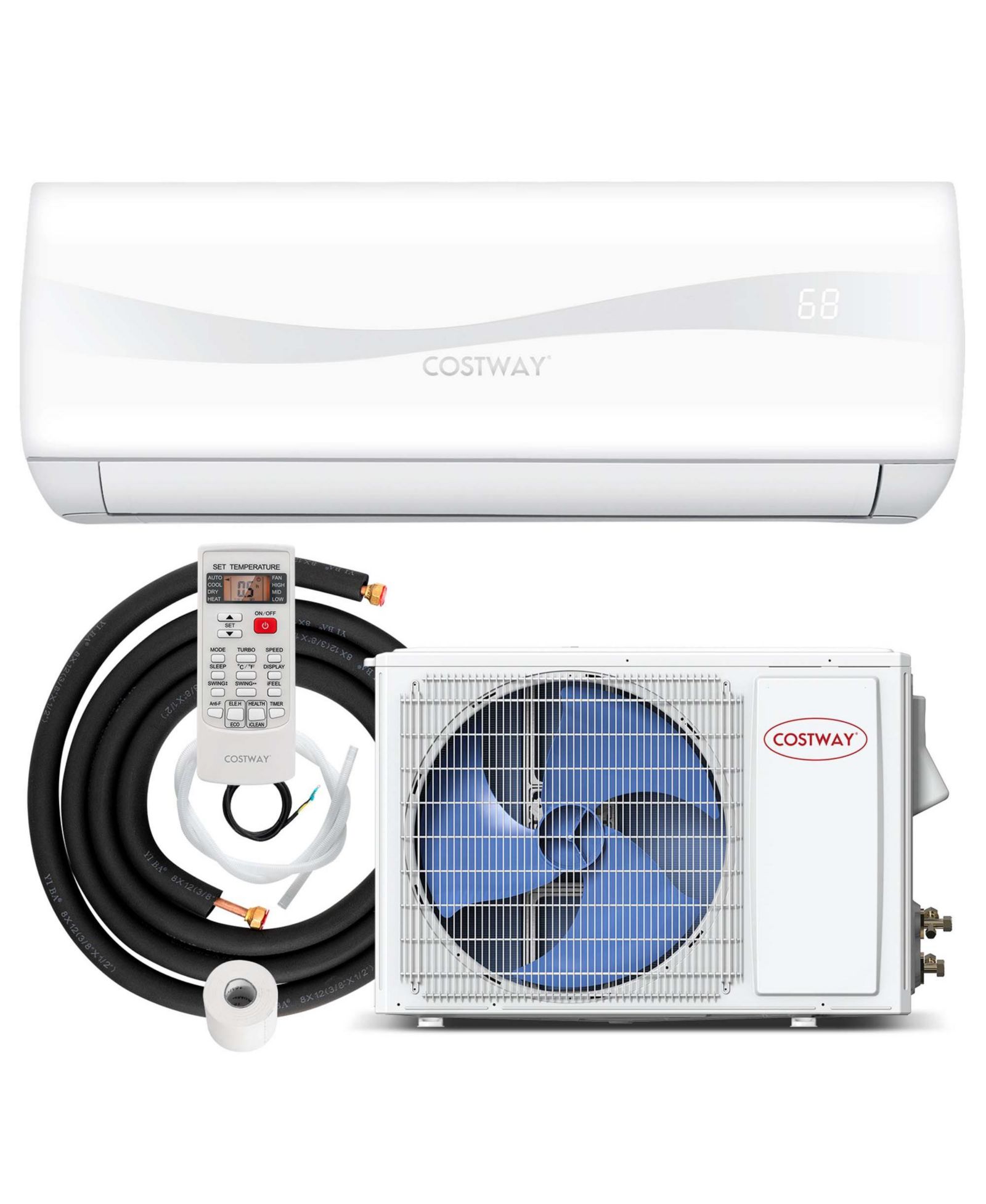 9000 BTU Split Air Conditioner Heater Wall Mount AC Unit with Remote