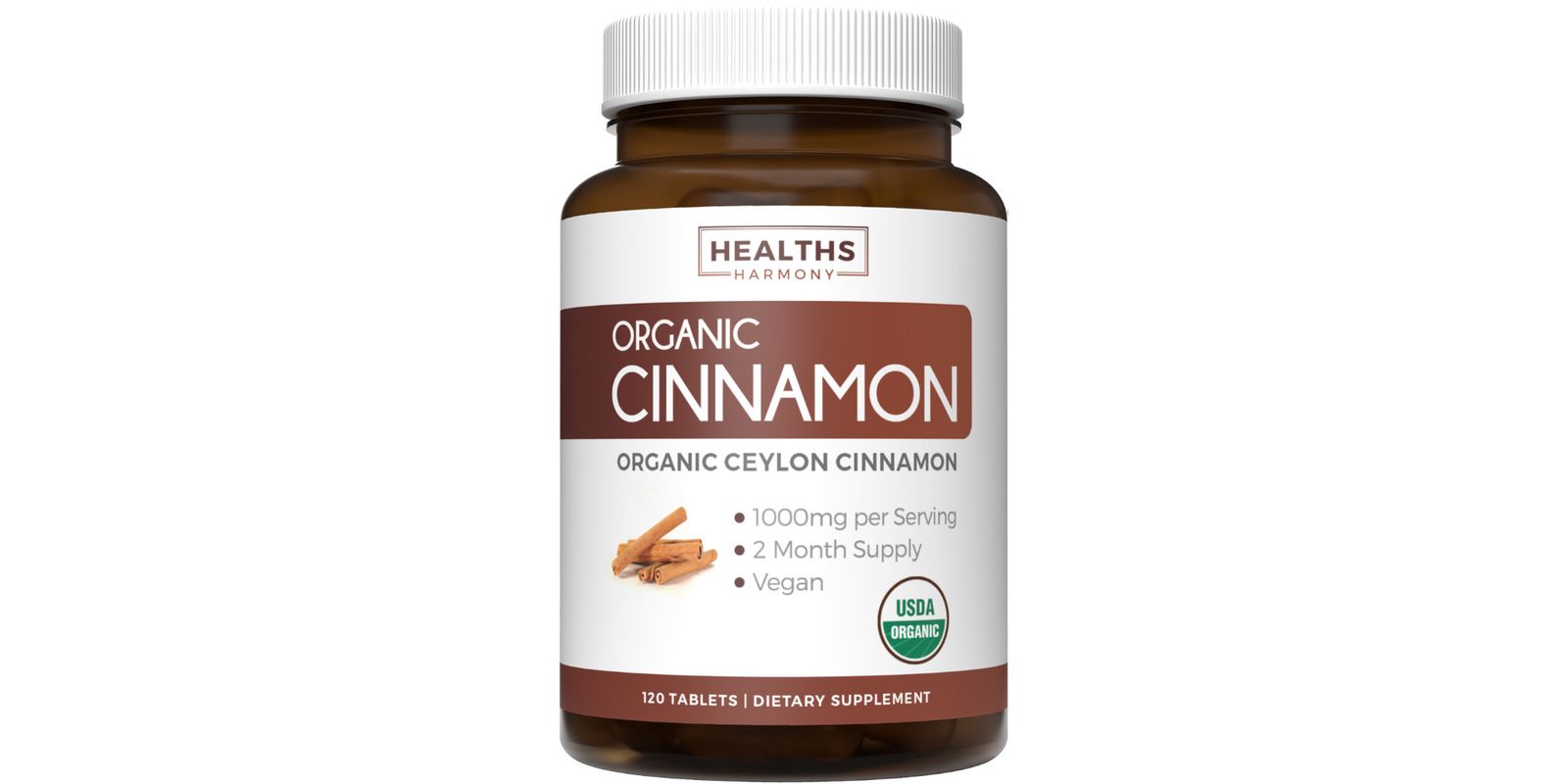 Органические таблетки Healths Harmony Ceylon Cinnamon, для поддержки энергии, сердца и метаболизма, 120 шт