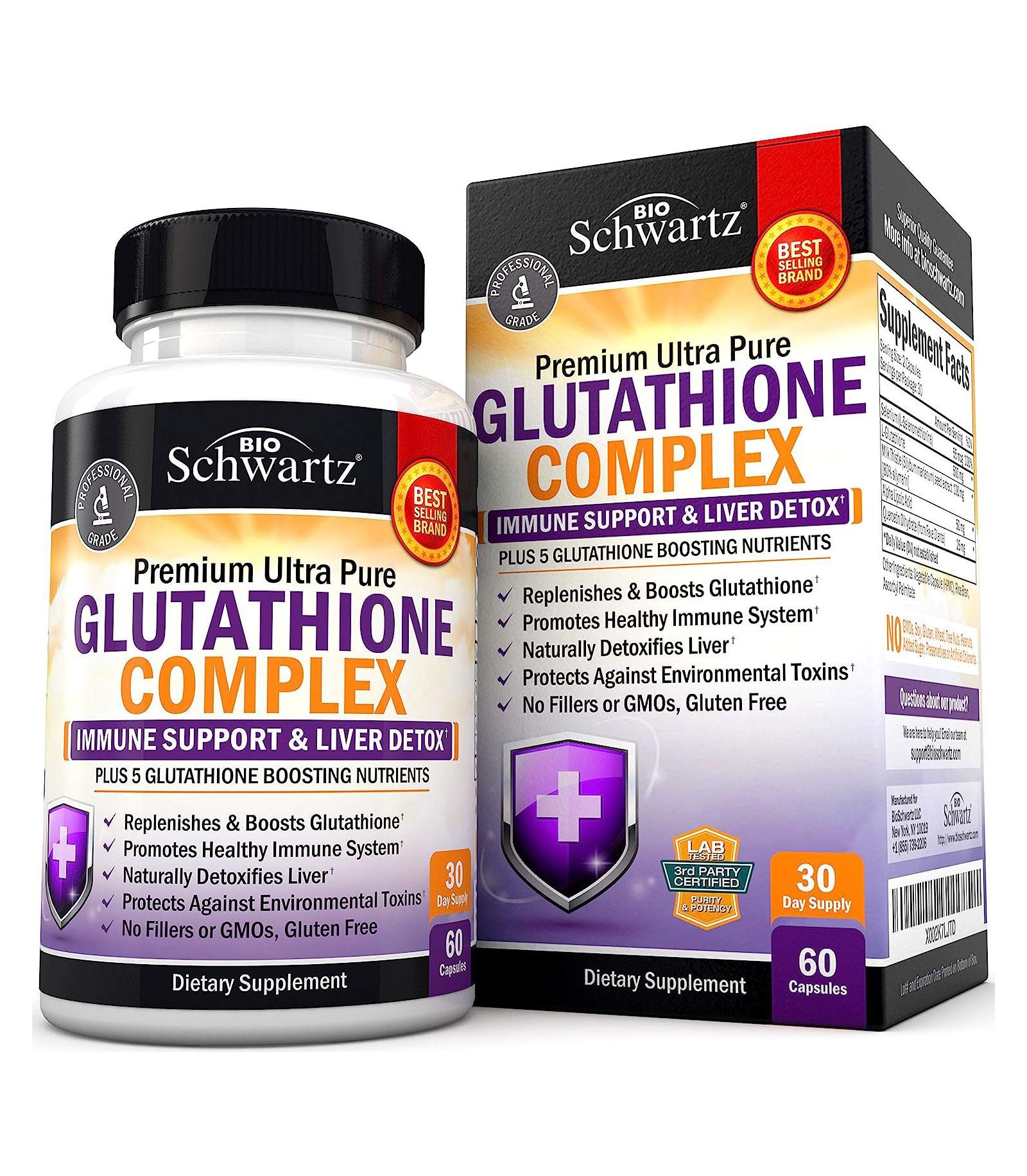 Биодобавка Glutathione Supplement Liver Detox с Quercetin, Vitamin C, Milk Thistle, Alpha Lipoic Acid для поддержки печени и иммунитета, 500mg 60ct