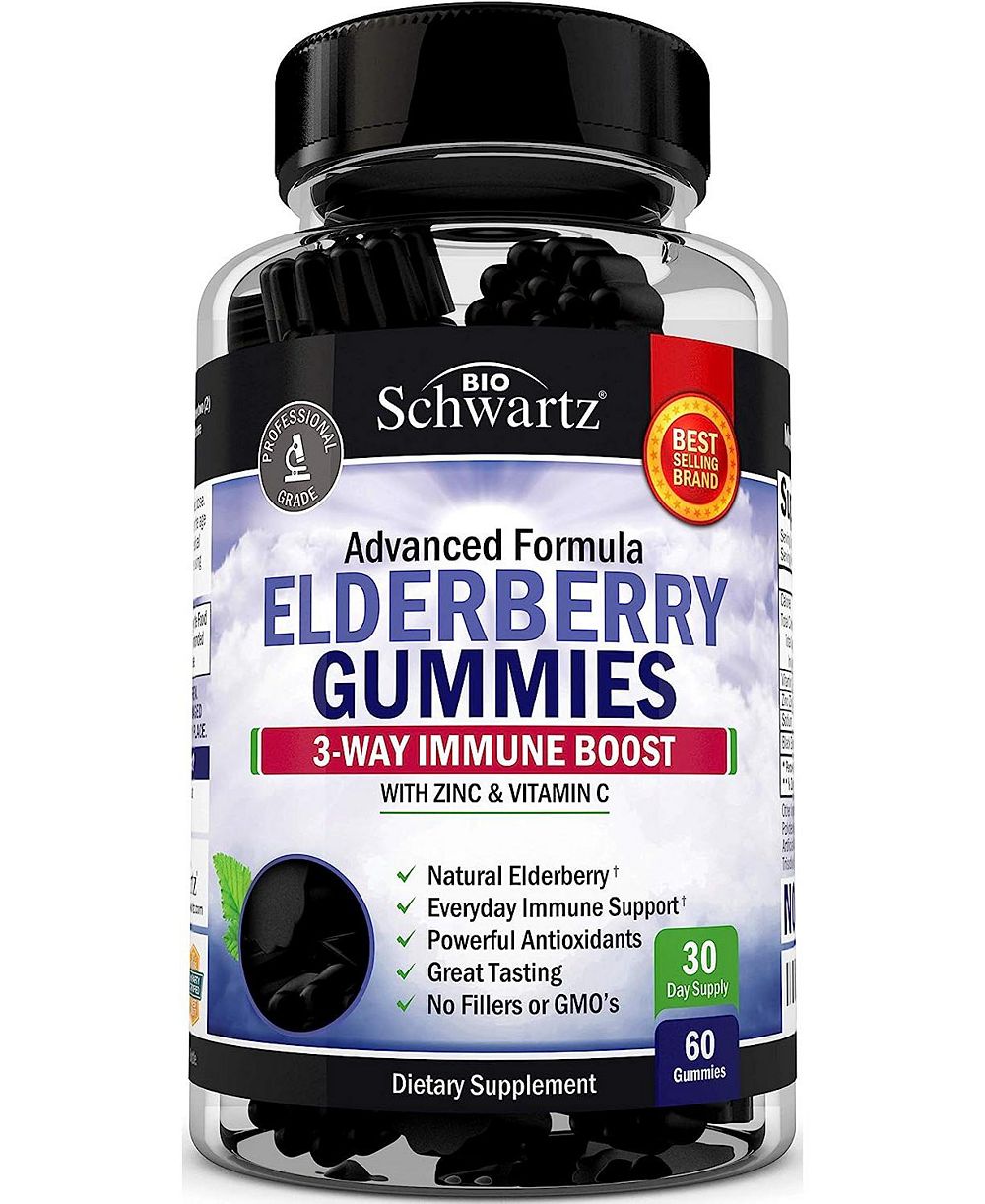 Желейные конфеты BioSchwartz Elderberry с цинком и витамином C для взрослых и детей, натуральная поддержка иммунитета, без глютена, без ГМО, 60 шт
