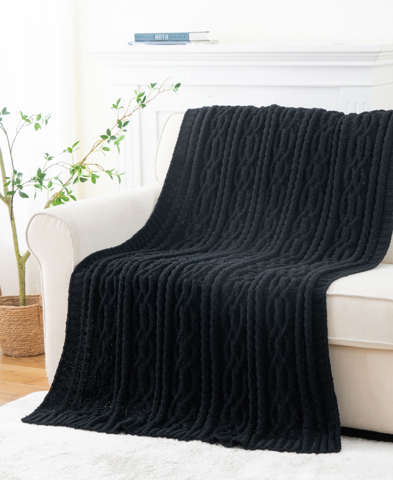 Battilo Lifestyle Cable Knit Chenille Throw, 51" x 67"