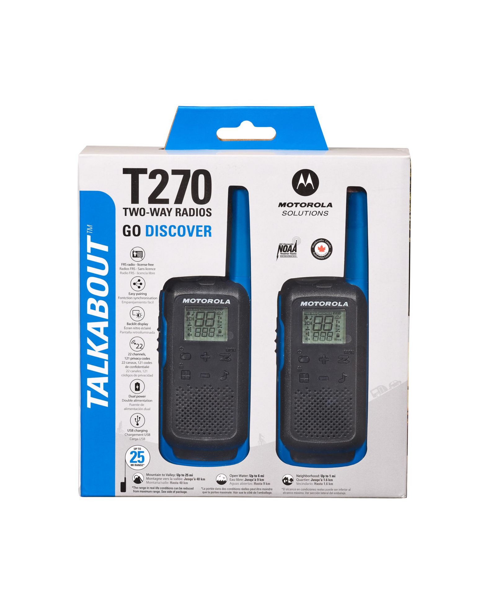 Двусторонняя радиостанция MOTOFRS Motorola Solutions T270 25 mi., черный/синий, упаковка 2 шт