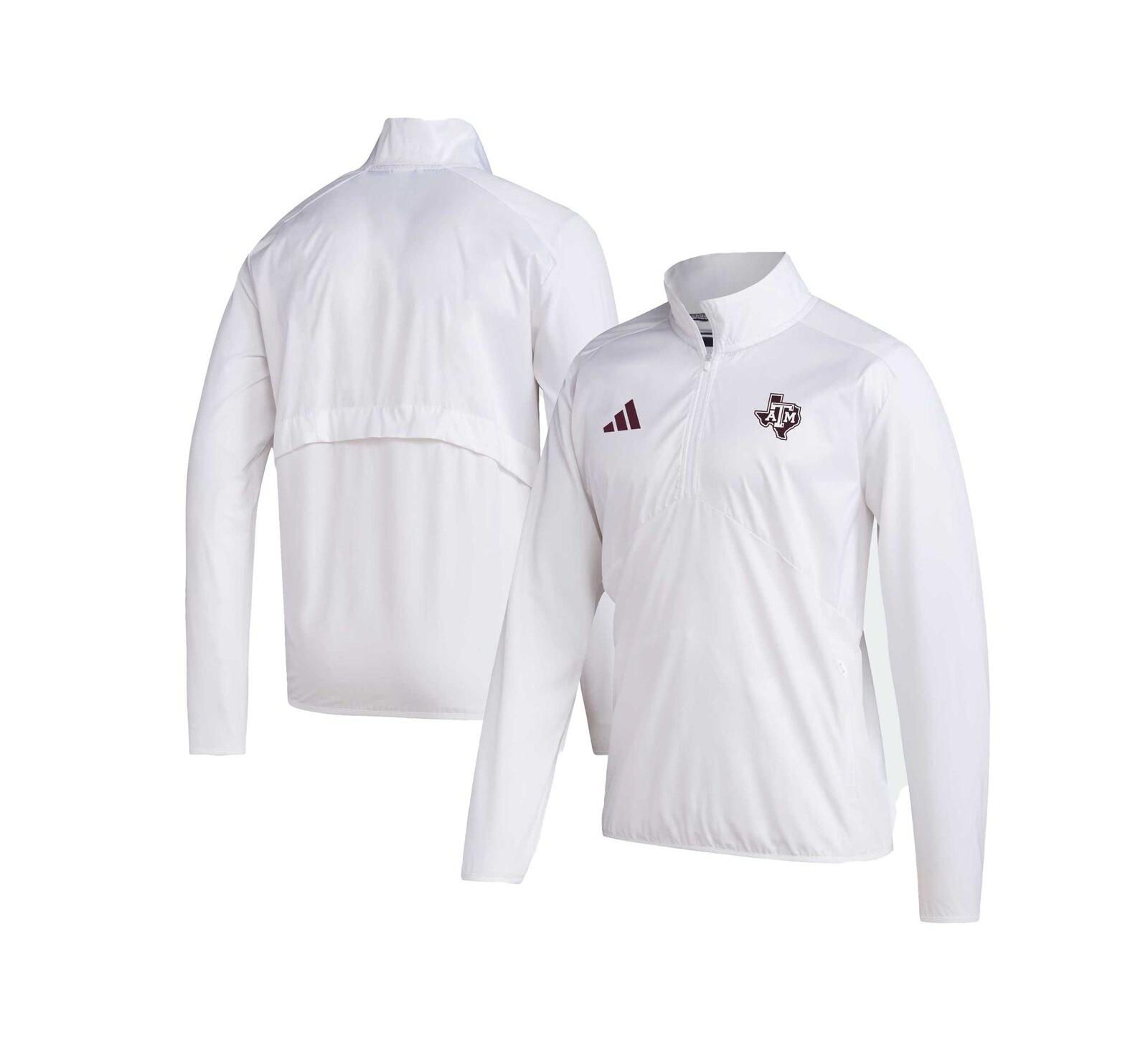 Мужская куртка adidas White Texas A&M Aggies Sideline AEROREADY с реглановым рукавом и молнией на четверть