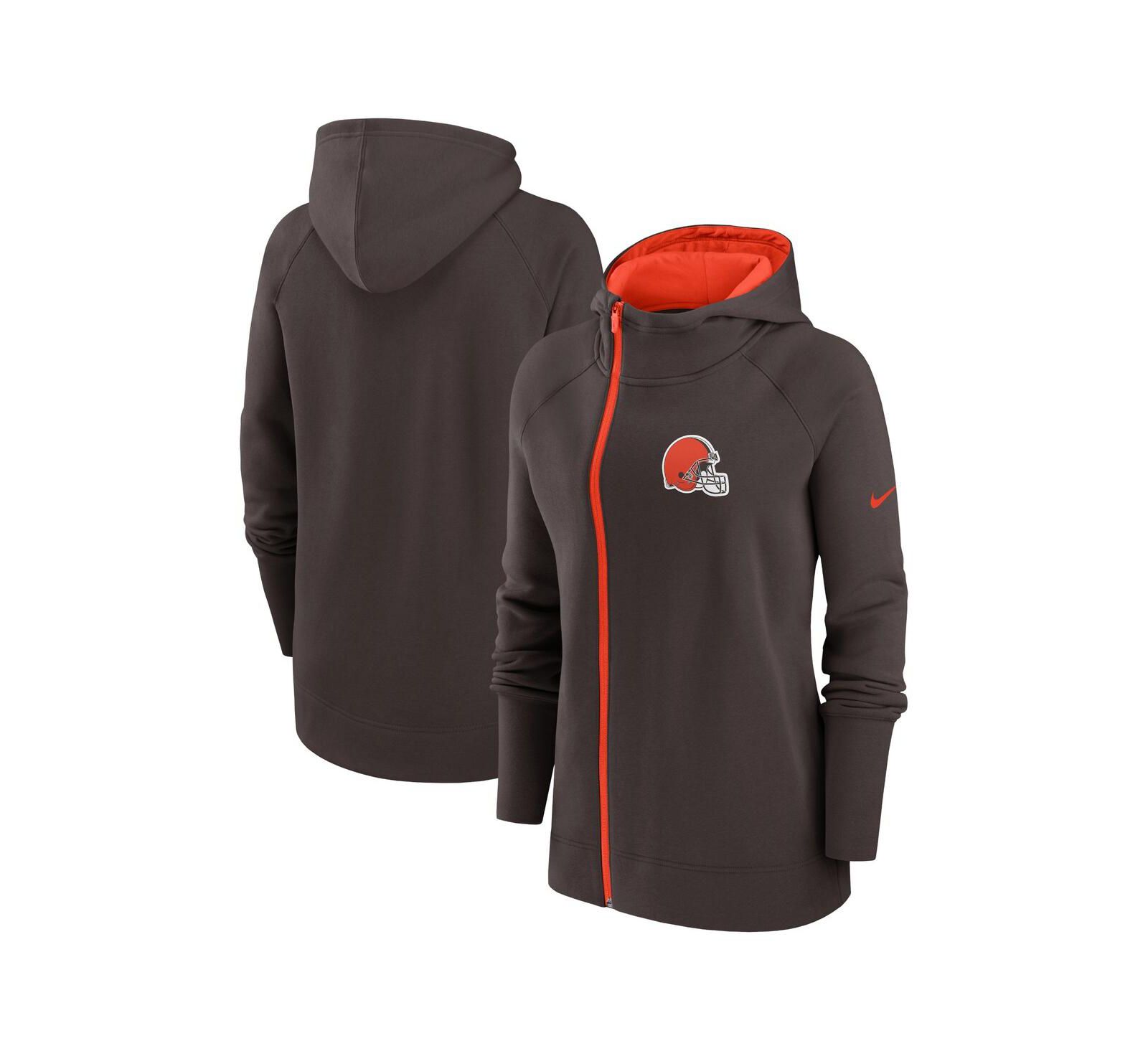 Women's Nike Brown Cleveland Browns Asymmetrical Raglan Full-Zip Hoodie