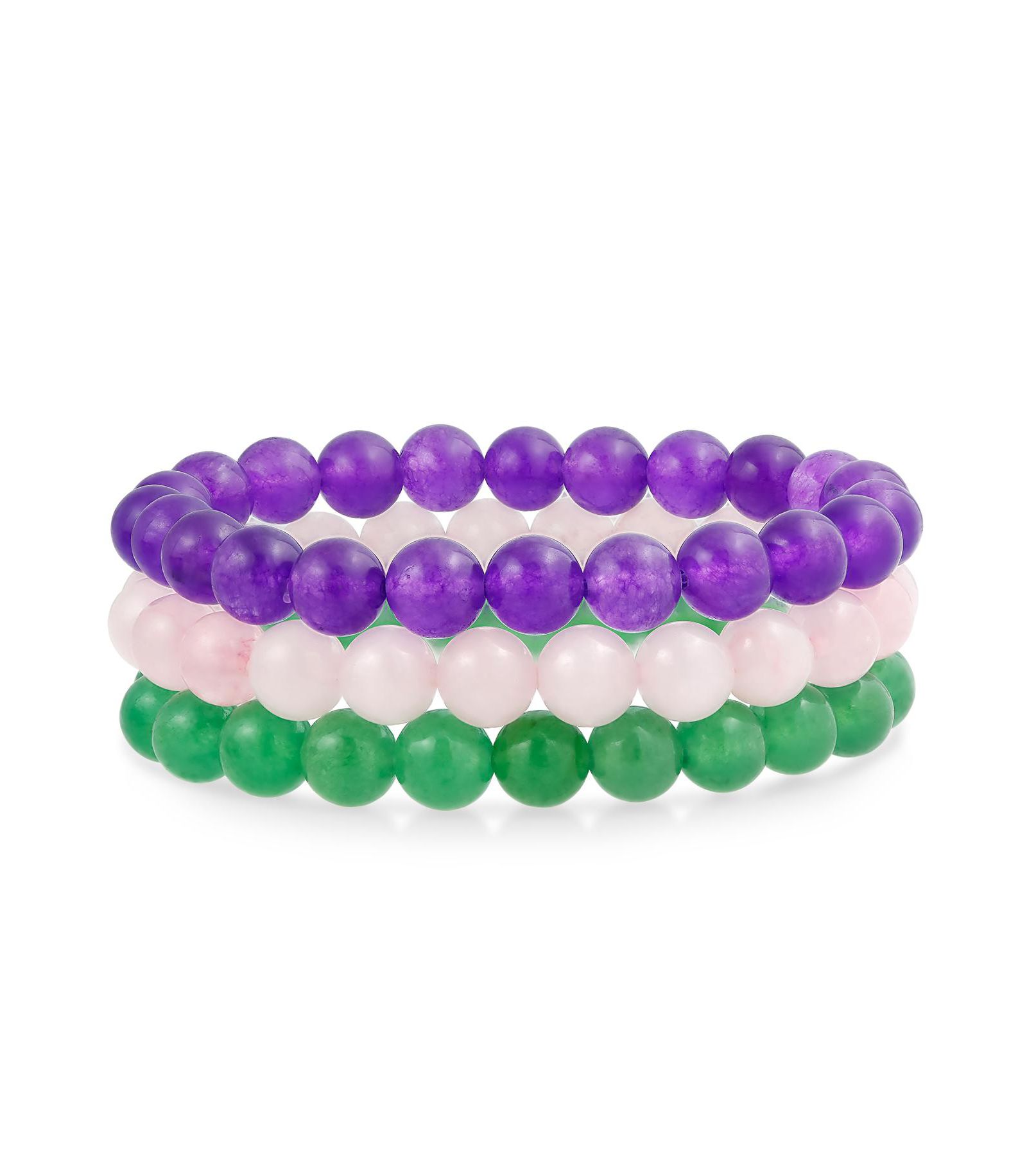 Браслет Bling Jewelry Gemstone Stretch Set 3 Purple Amethyst Pink Rose Quartz Green Aventurine 8MM Ball Bead