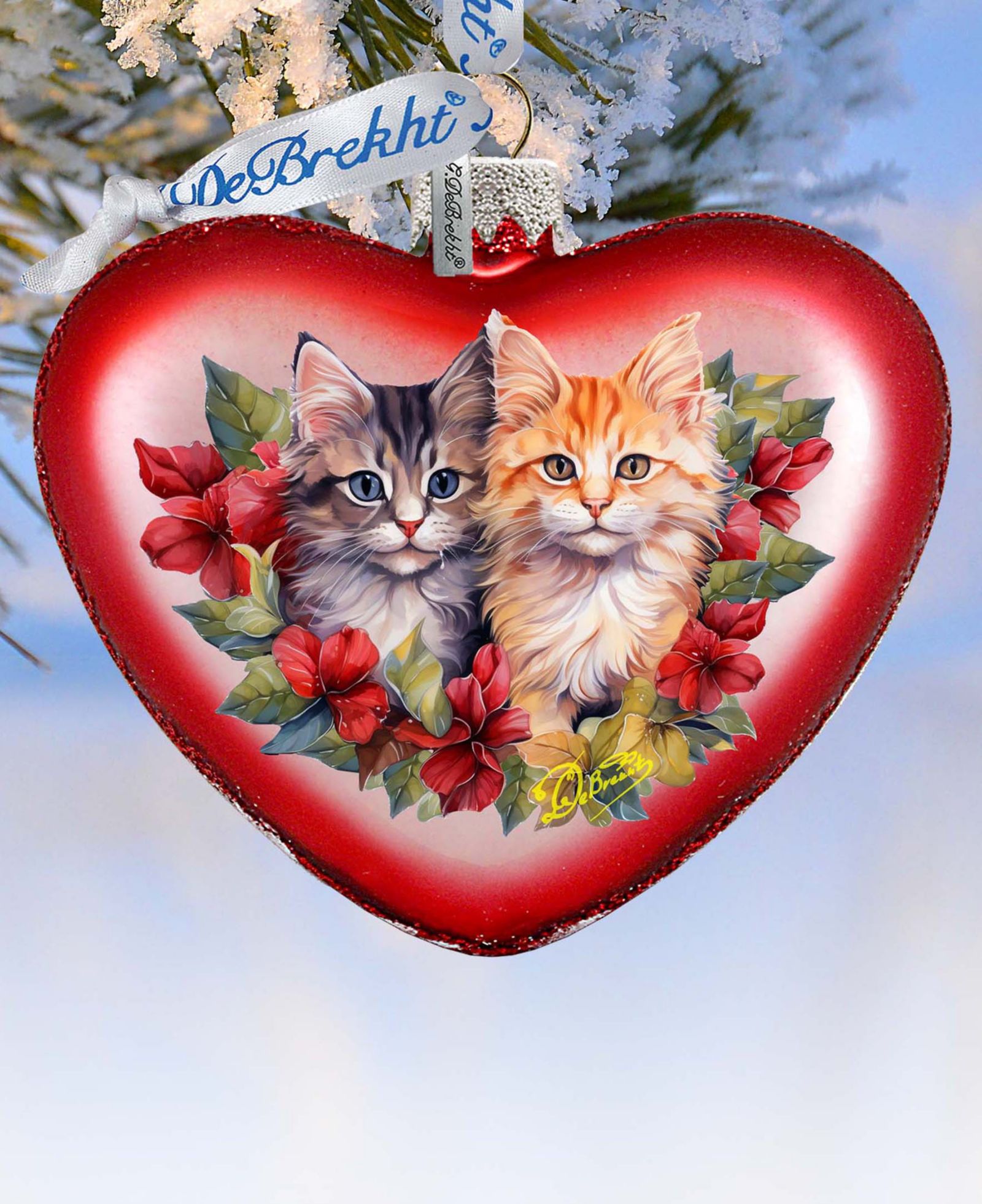 Designocracy Cute Kittens Heart Christmas Mercury Glass украшения G. DeBrekht