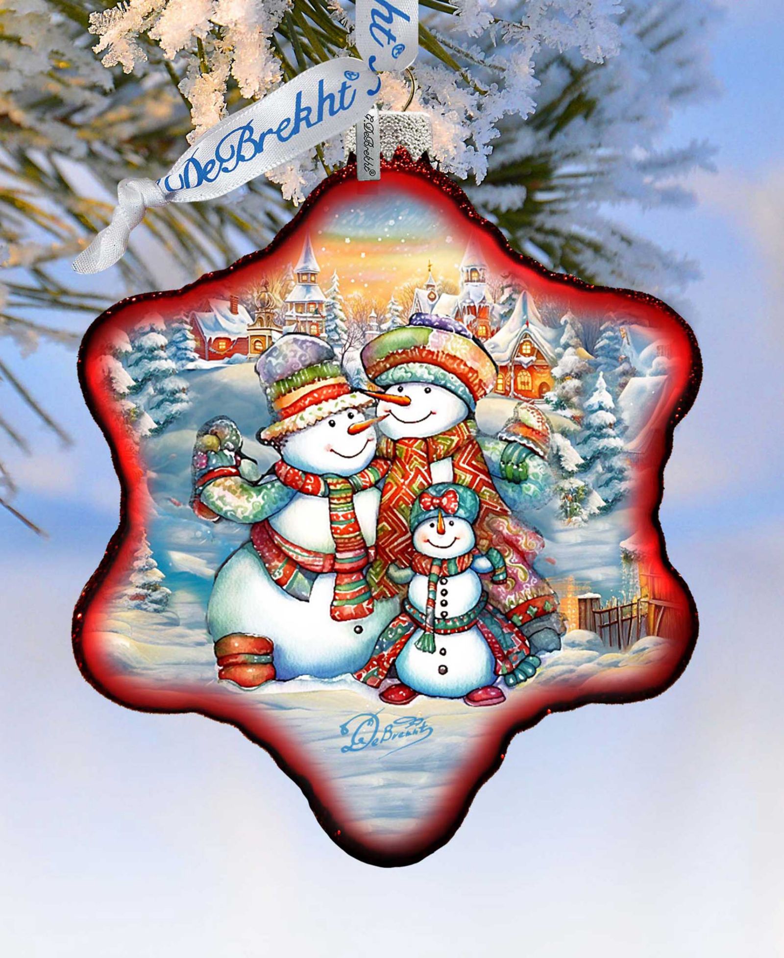 Рождественские стеклянные украшения Designocracy Cheerful Snowmen Snowflake Mercury Glass Ornaments