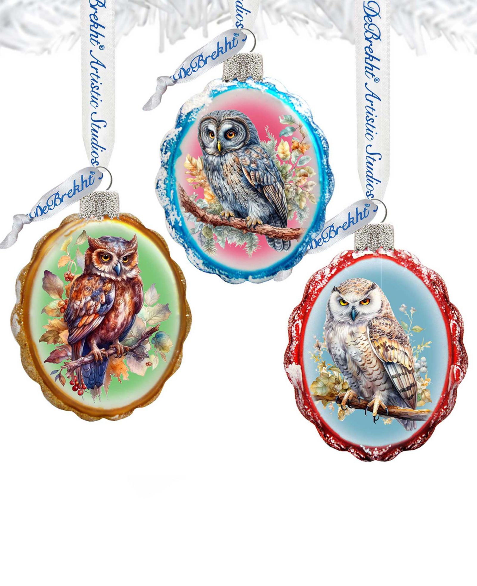 Designocracy Wise Owls набор из 3 стеклянных рождественских украшений G. DeBrekht