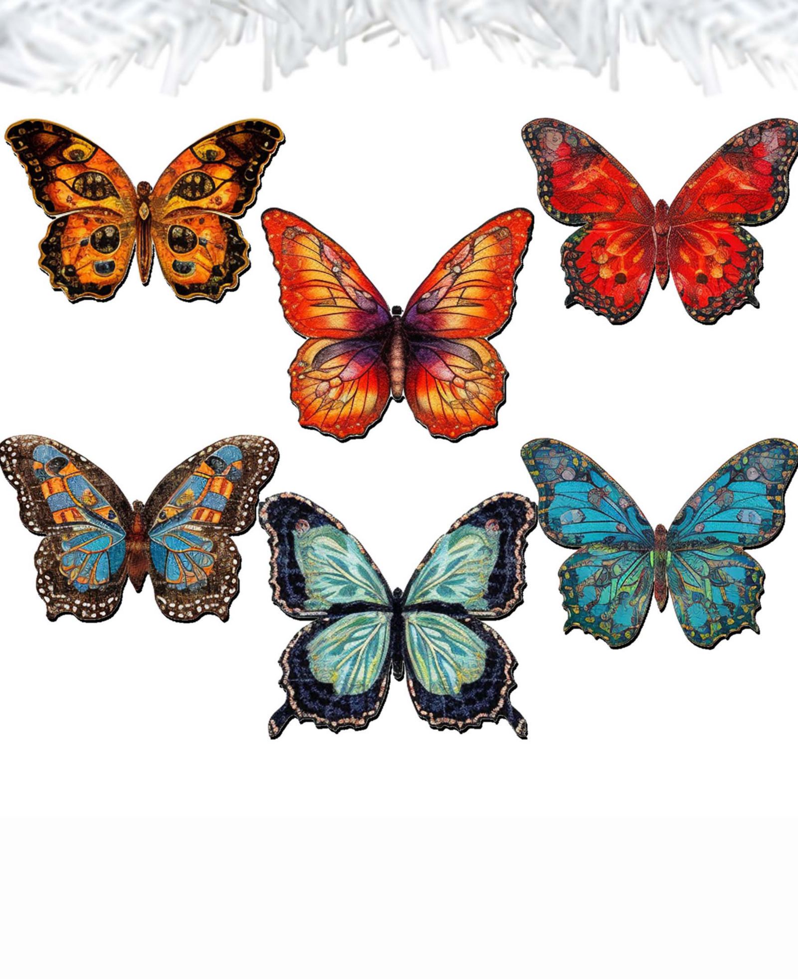 Набор деревянных украшений Designocracy Holiday Clip-On Ornaments Butterfly Set of 6 G. DeBrekht