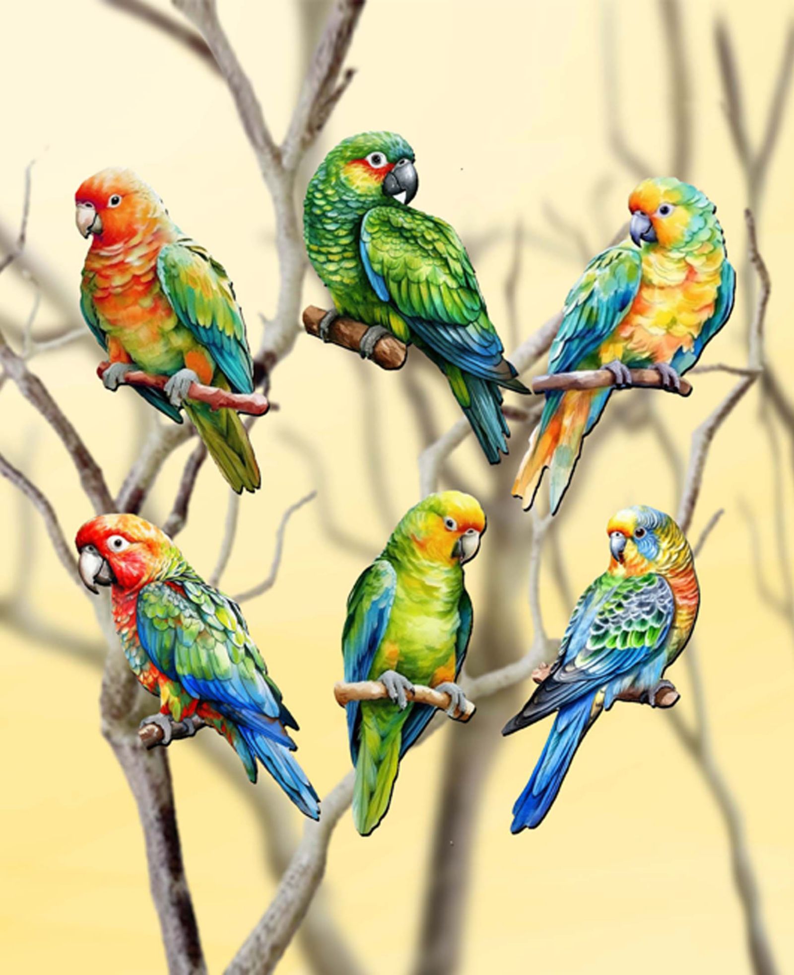 Декоративные елочные украшения Designocracy Holiday Wooden Clip-On Parrots, набор из 6 шт. G. DeBrekht