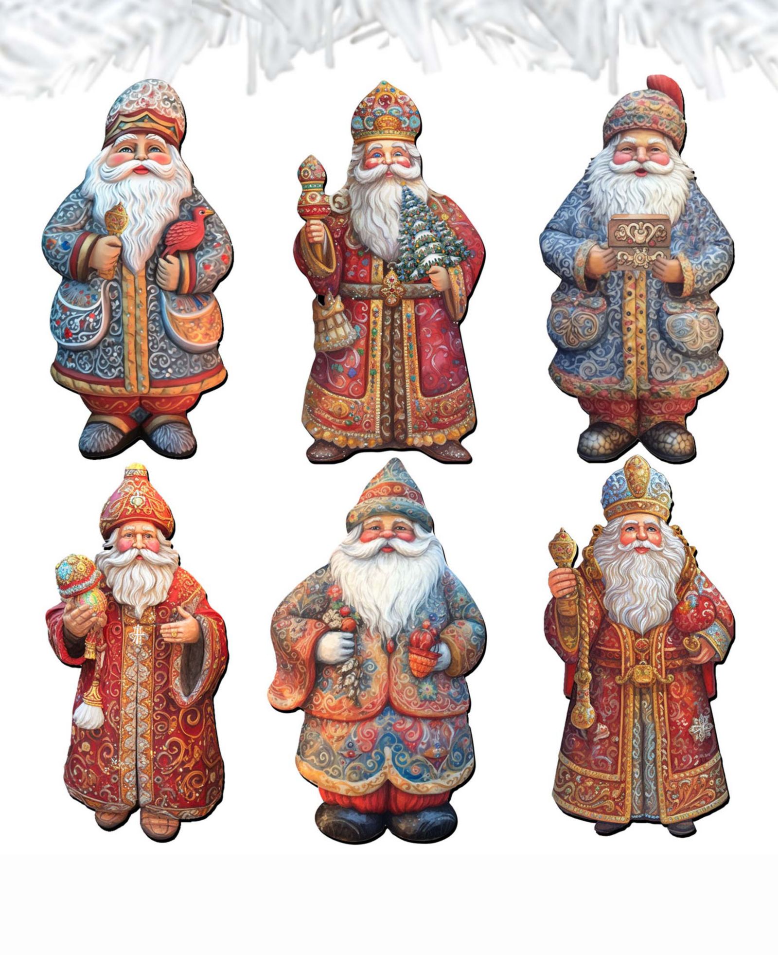 Декоративные деревянные украшения Designocracy Santa Christmas Set of 6 G. DeBrekht