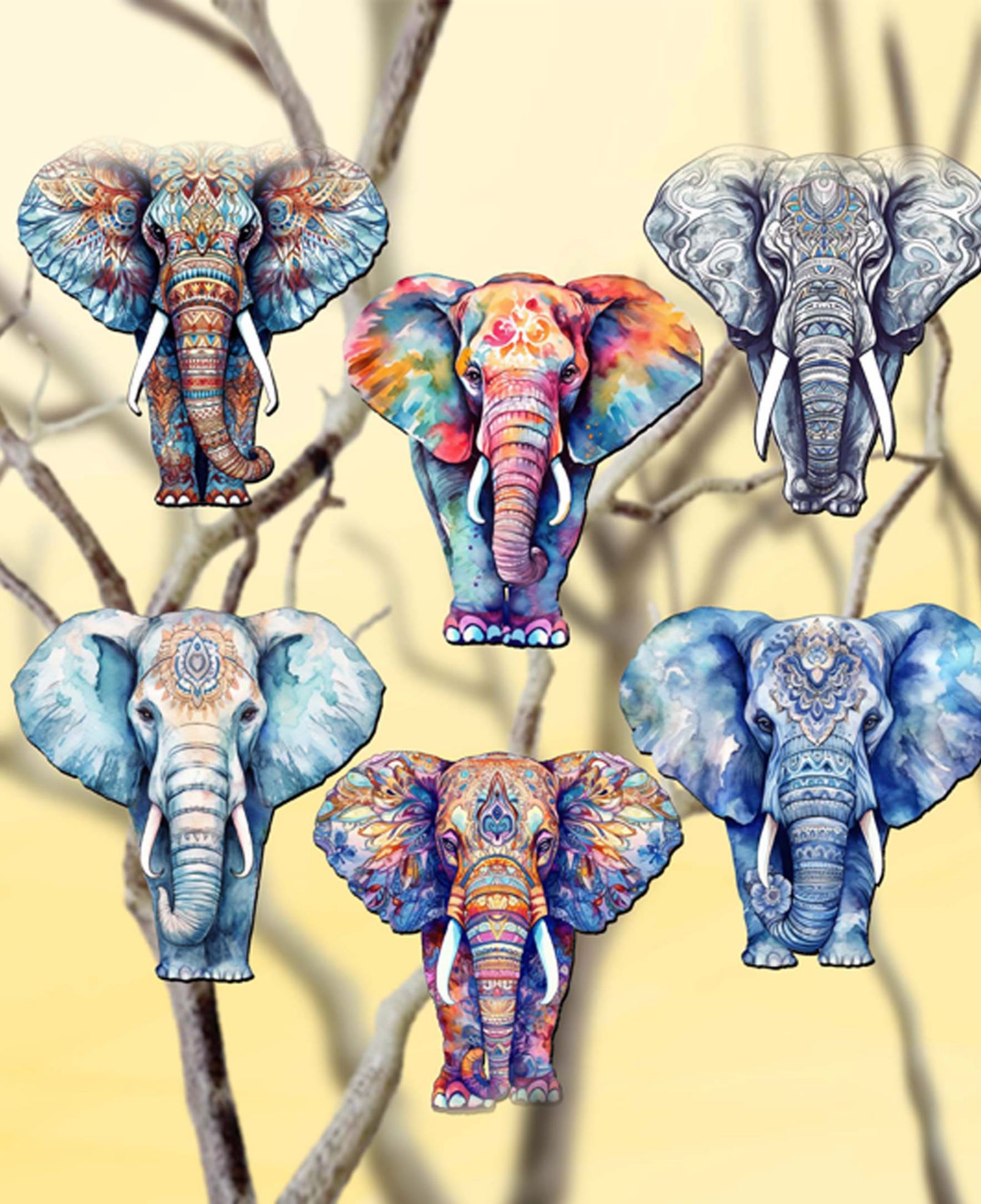 Designocracy набор из 6 деревянных елочных украшений Elephants G. DeBrekht