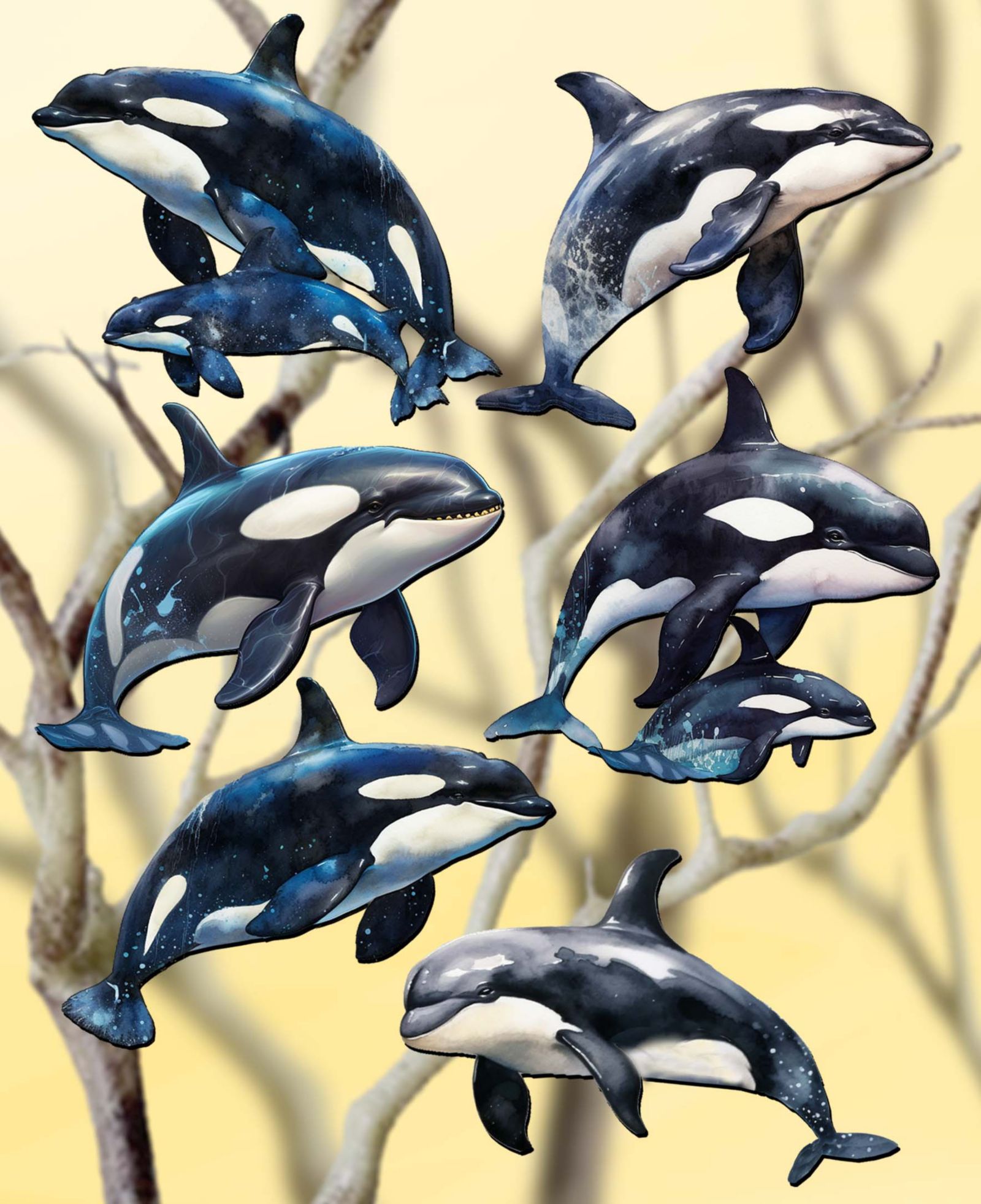 Деревянные елочные украшения Designocracy Majestic Orcas, набор из 6 шт