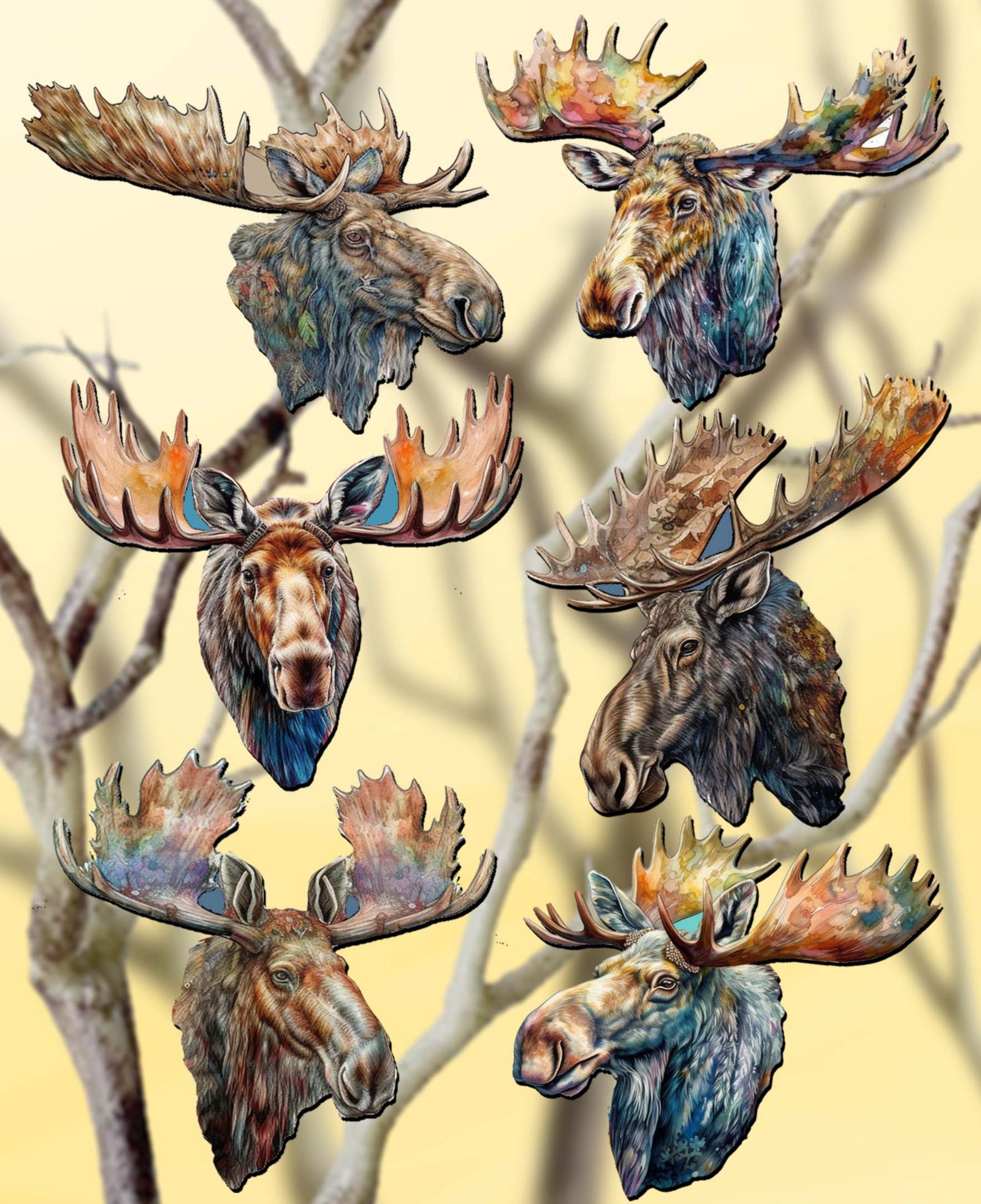 Набор деревянных елочных украшений Designocracy Holiday Wooden Clip-On Ornaments Majestic Moose, 6 шт. G. DeBrekht