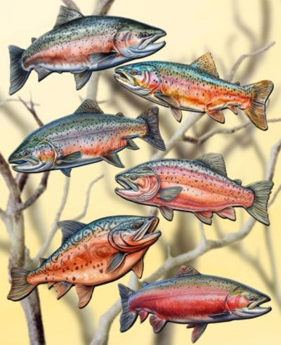 Деревянные елочные украшения Designocracy Holiday Wooden Clip-On Ornaments Wild Salmon Tales, набор из 6 шт