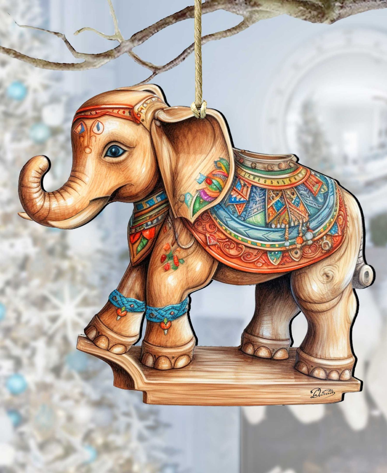 Designocracy Рождественские деревянные украшения Elephant Carousel