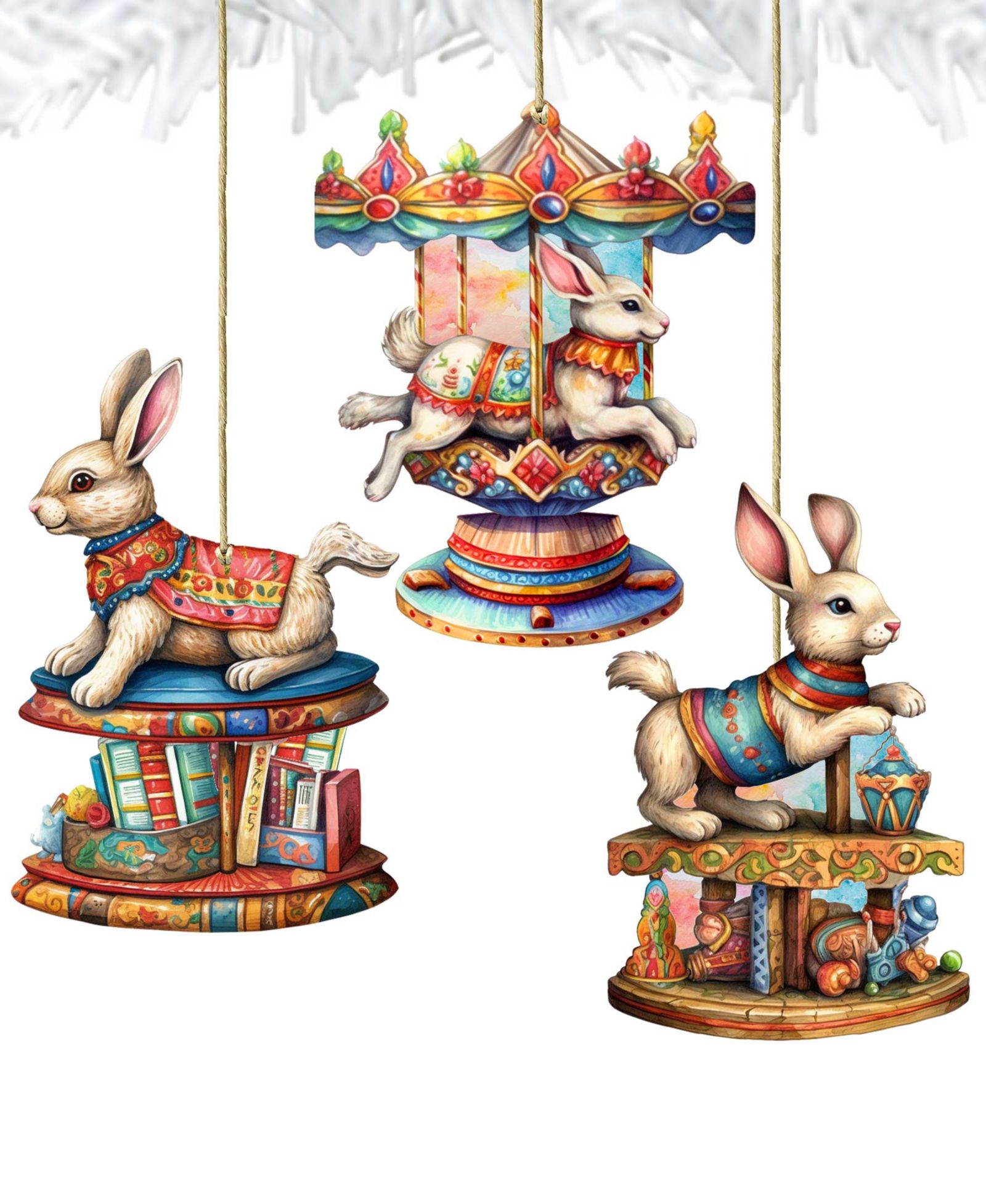 Набор деревянных елочных украшений Designocracy Carousel Bunnies