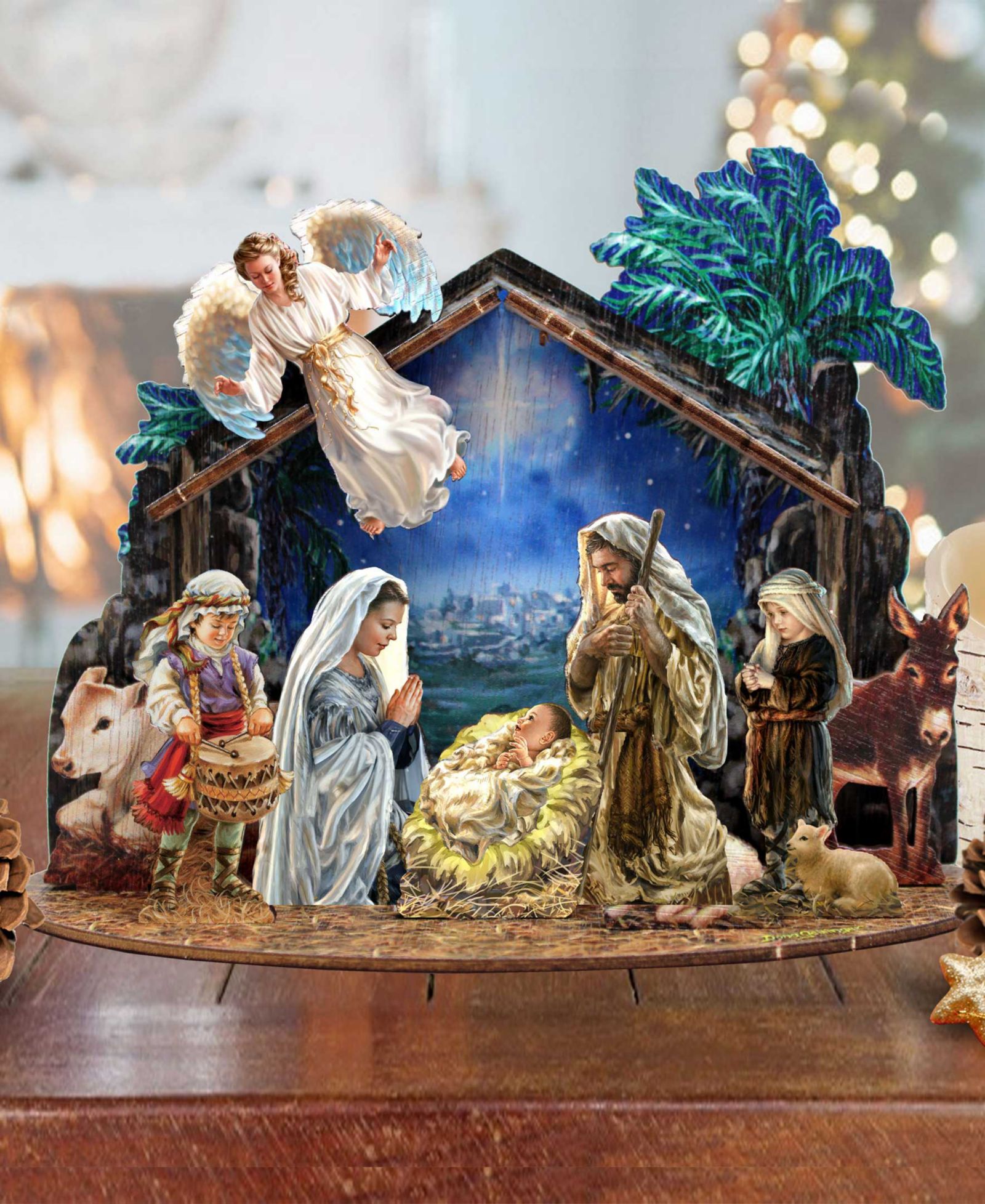 Рождественское украшение для стола Designocracy Nativity с ангелами и деревней 7" G. DeBrekht