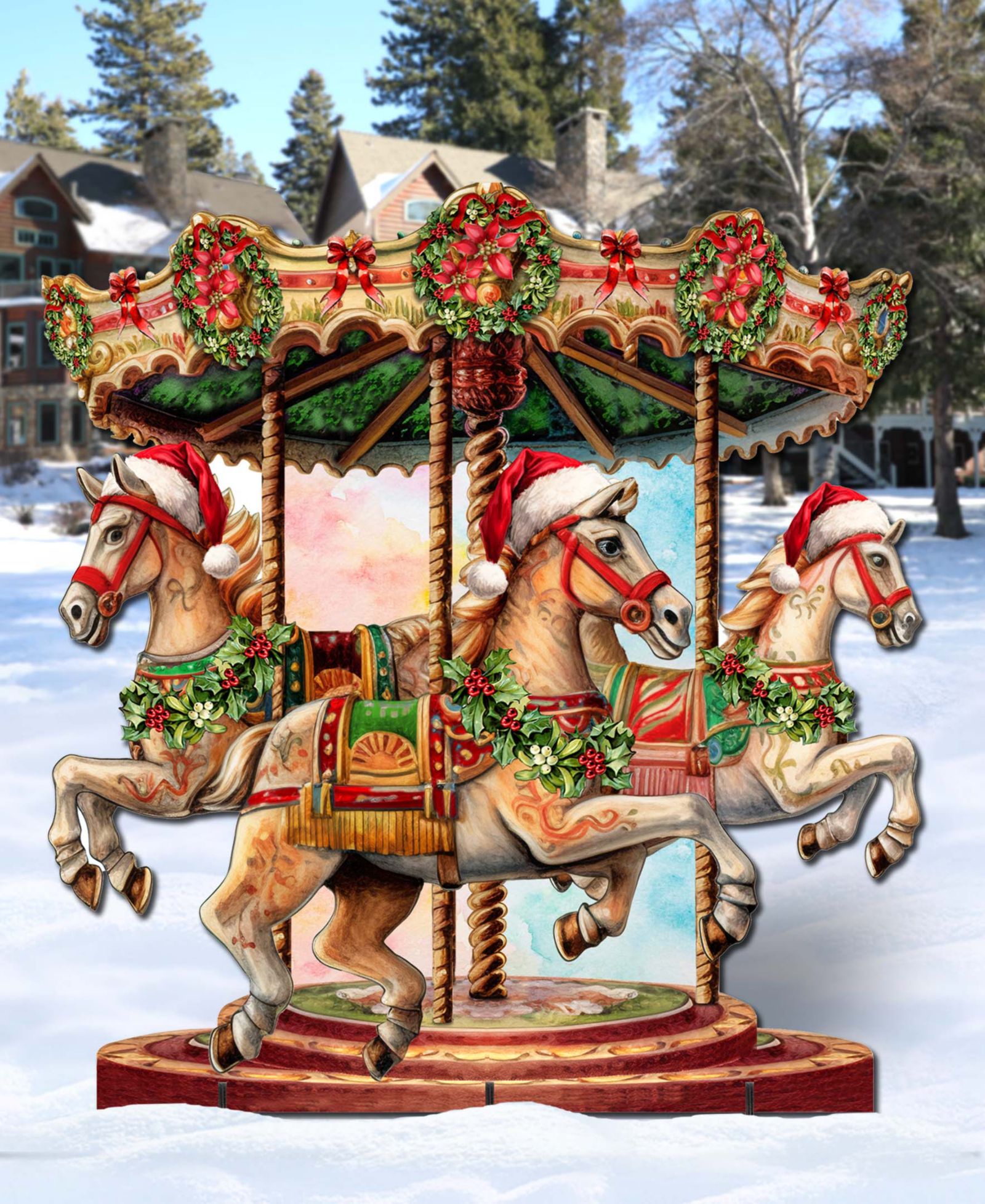 Designocracy Christmas Carousel 32" Christmas Outdoor Yard Decor G. DeBrekht