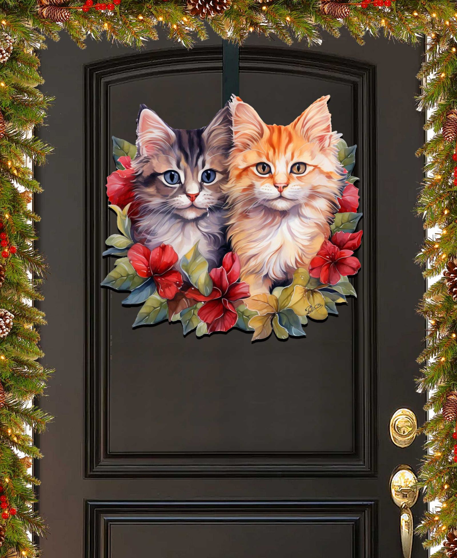 Деревянное украшение на дверь Designocracy Cute Kittens Christmas Wooden Door Hanger