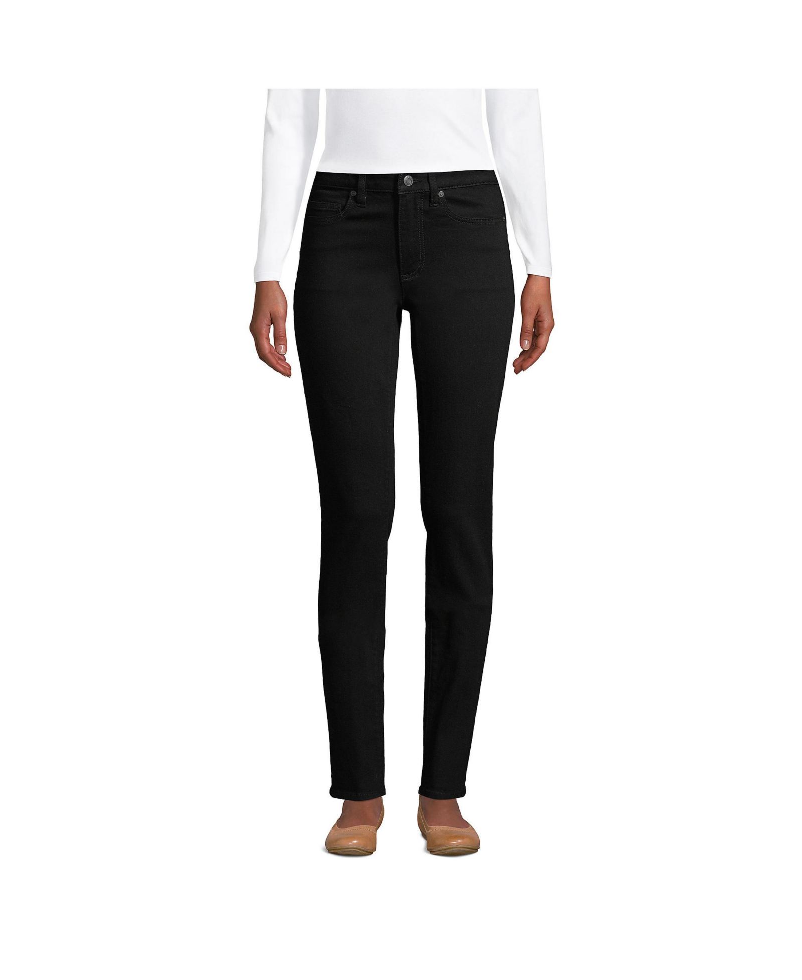 Lands' End Petite Mid Rise Straight Leg Jeans