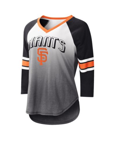 Women's G-III 4Her by Carl Banks White, Black San Francisco Giants Lead-Off Raglan 3/4-Sleeve V-Neck T-shirt