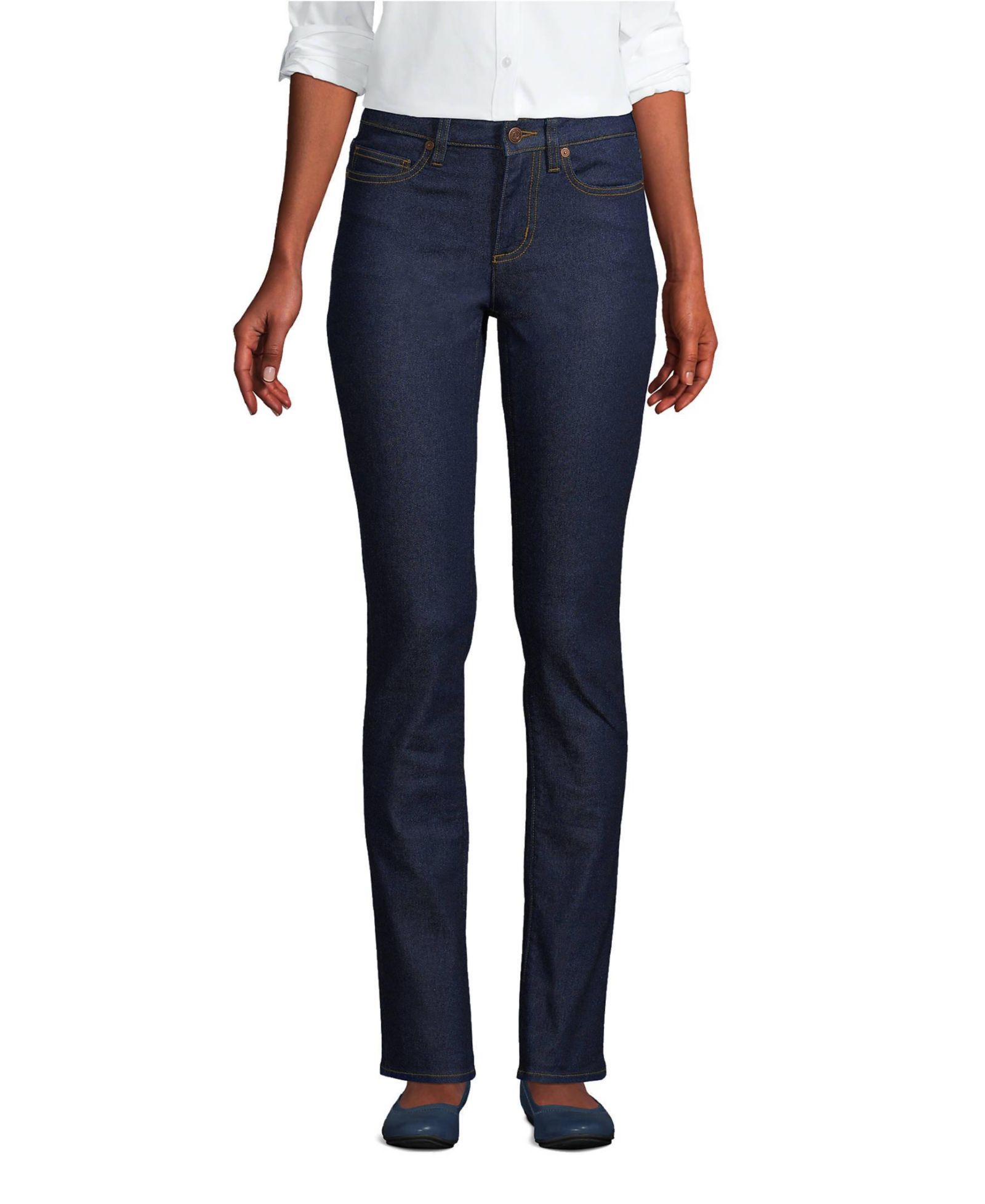 Lands' End Petite Mid Rise Straight Leg Blue Jeans