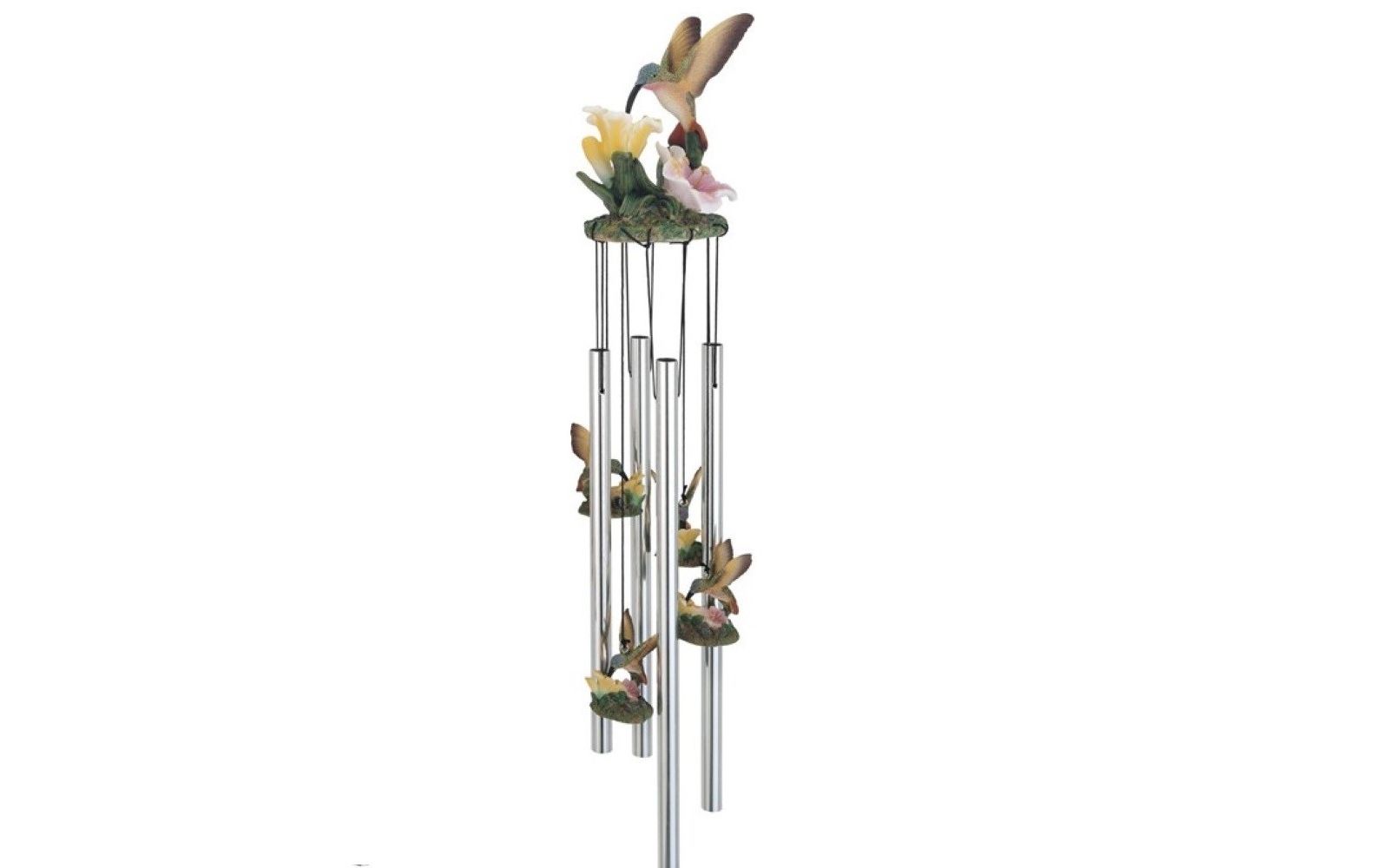 23" Long Hummingbird with Flower Round Top Wind Chime