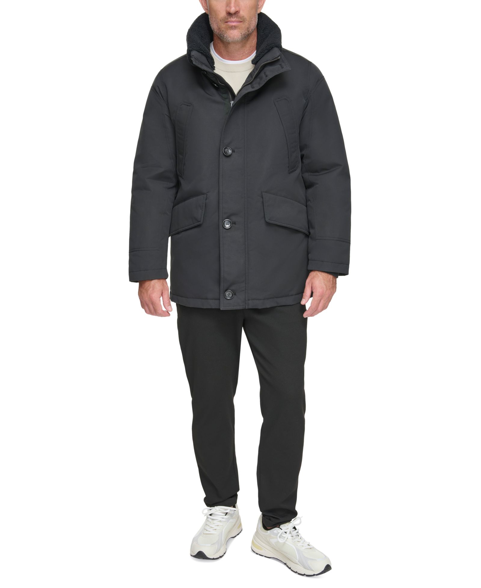 Marc New York Men's Wittstock Insulated Full-Zip Waxed Parka with Removable Fleece Trim