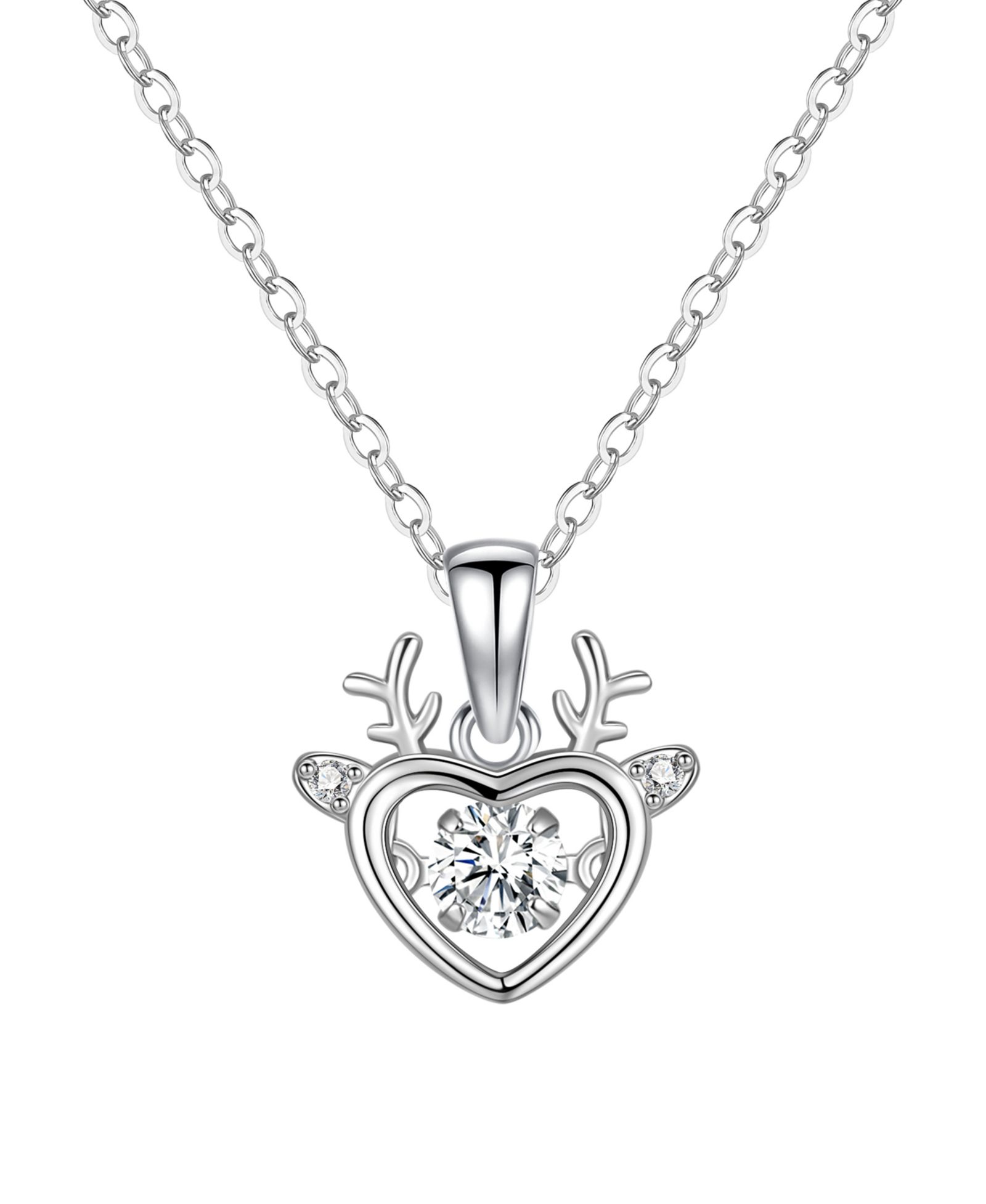 Macy's Cubic Zirconia Heart Reindeer Pendant Necklace