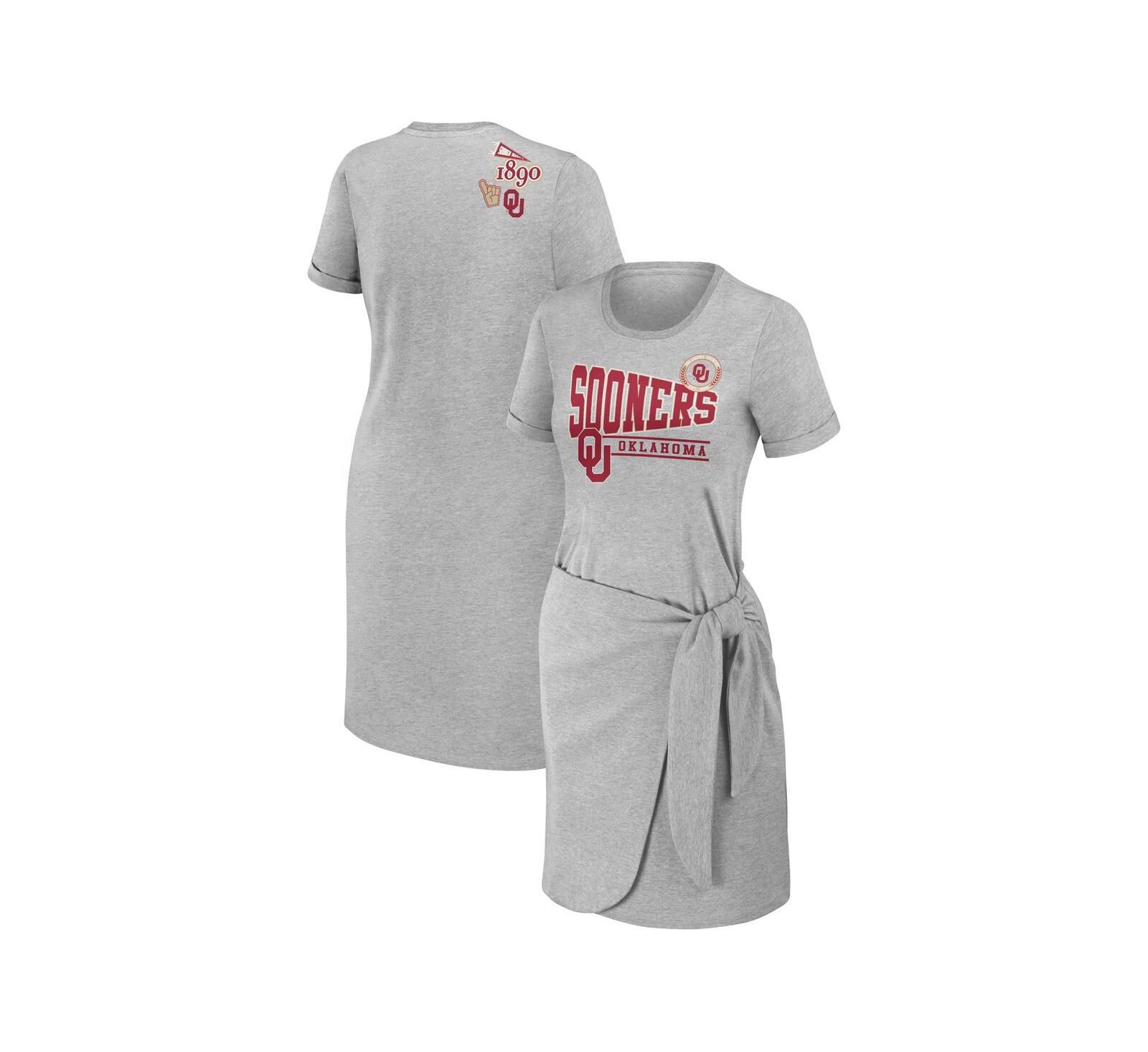 Платье-футболка Women's WEAR by Erin Andrews Heather Gray Oklahoma Sooners Knotted T-shirt Dress
