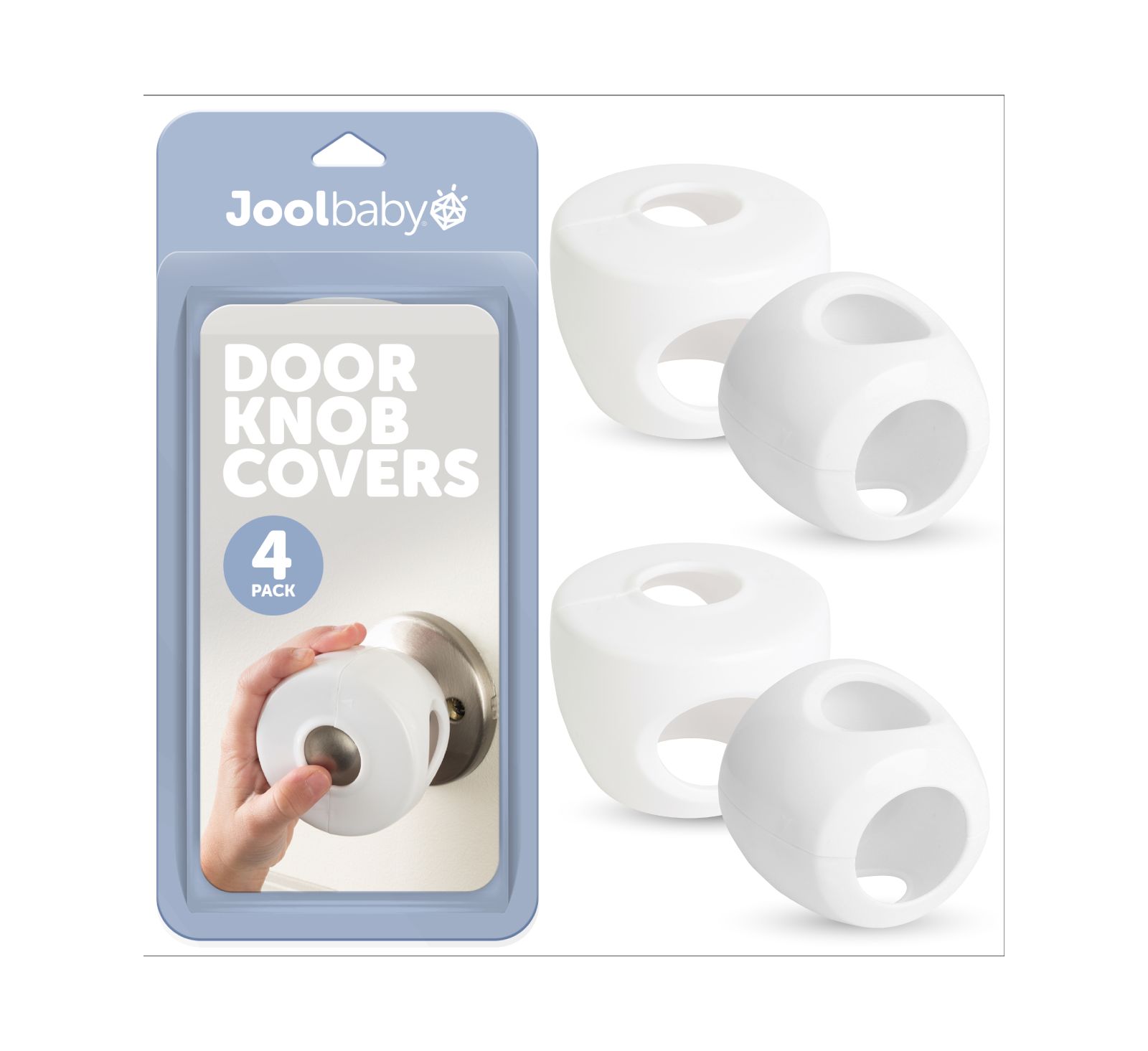Jool Baby Toddler Door Knob Covers, Childproof, for spherical/Round Doorknobs Safety (4 Pack)