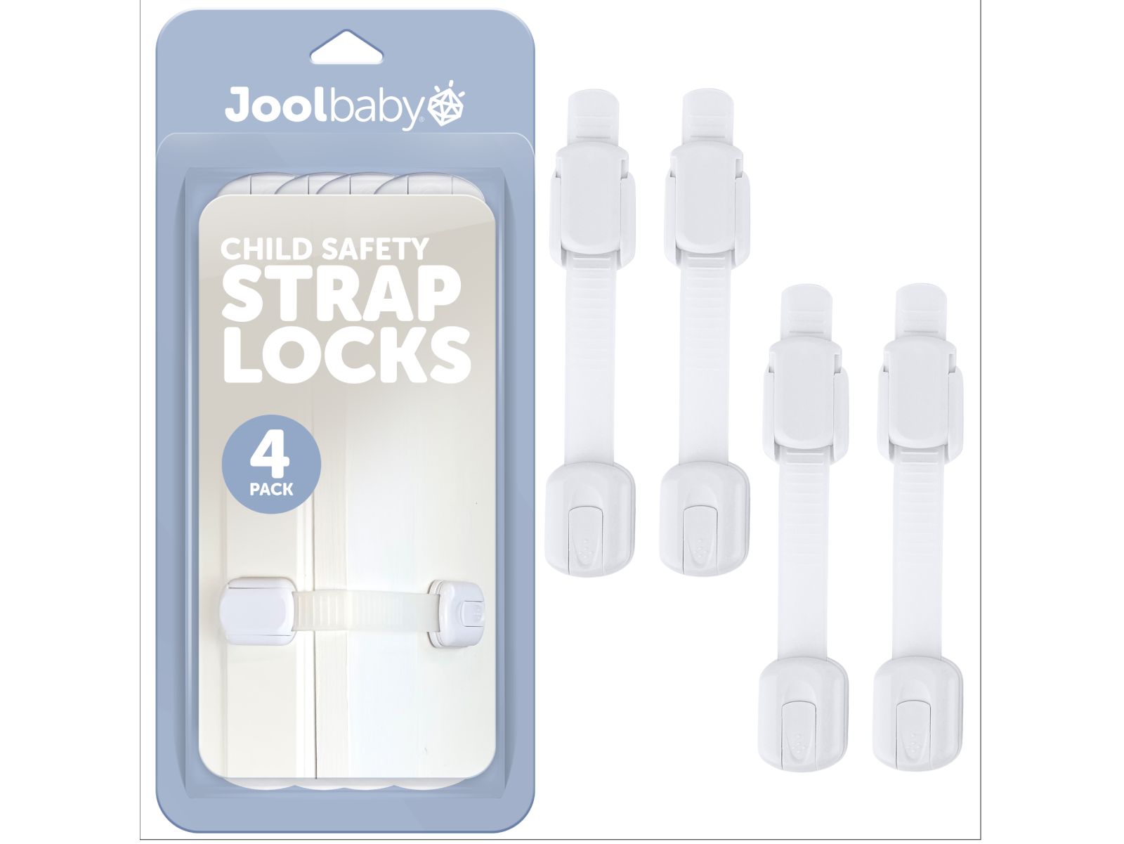 Jool Baby Toddler Multi-Use Safety Strap for Cabinets, Fridges, Drawers, Damage-Free Adhesives Safety Set - 4 Pack