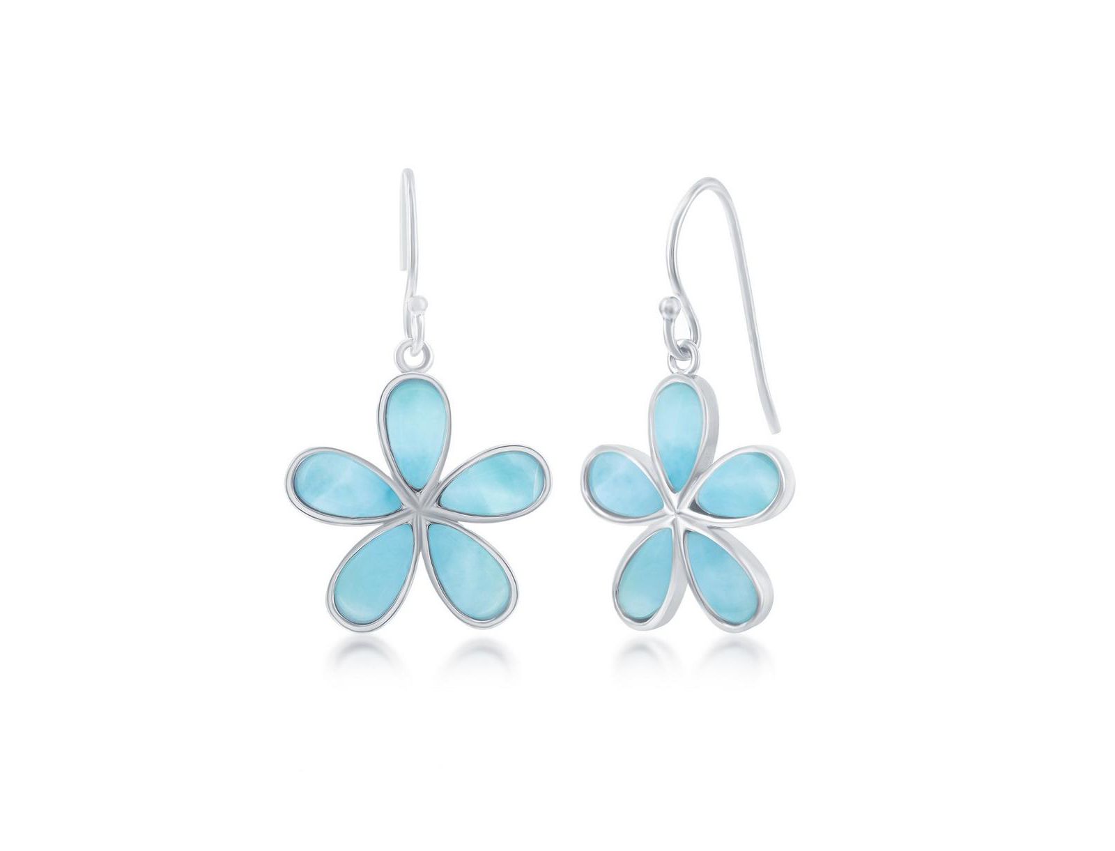 Sterling Silver Daisy Flower Larimar Earrings