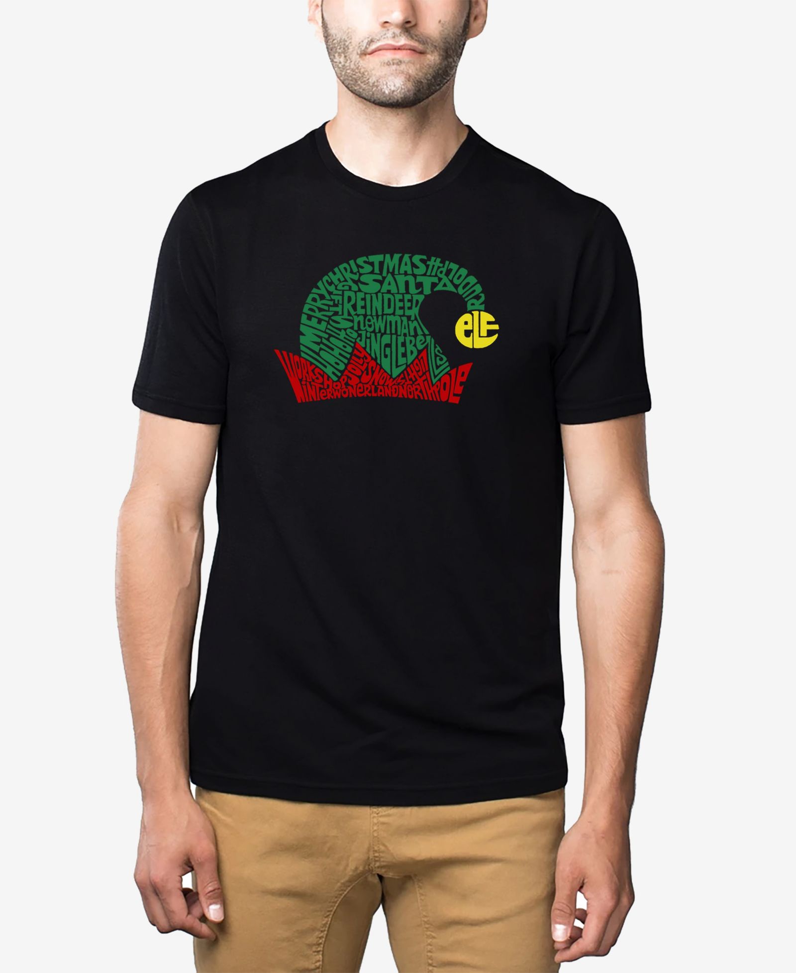Мужская футболка LA Pop Art Cotton/Poly Blend Word Art - Christmas Elf Hat