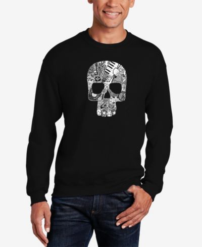 LA Pop Art Men's Rock N Roll Skull Word Art Crewneck Sweatshirt