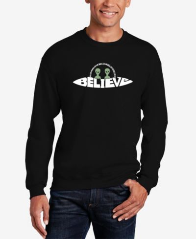 LA Pop Art Men's Believe UFO Word Art Crewneck Sweatshirt