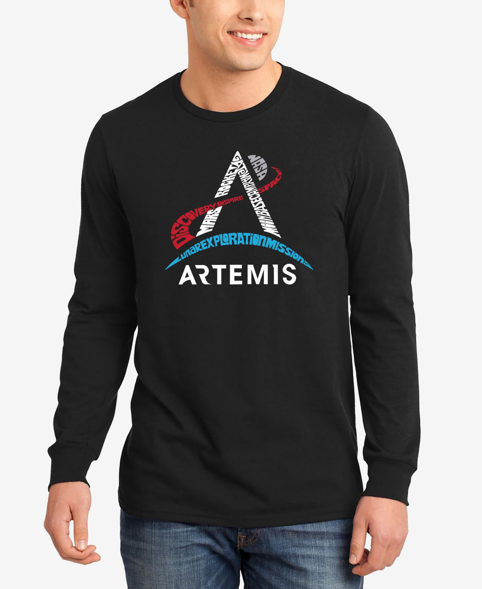 LA Pop Art Men's NASA Artemis Logo Word Art Long Sleeve T-shirt