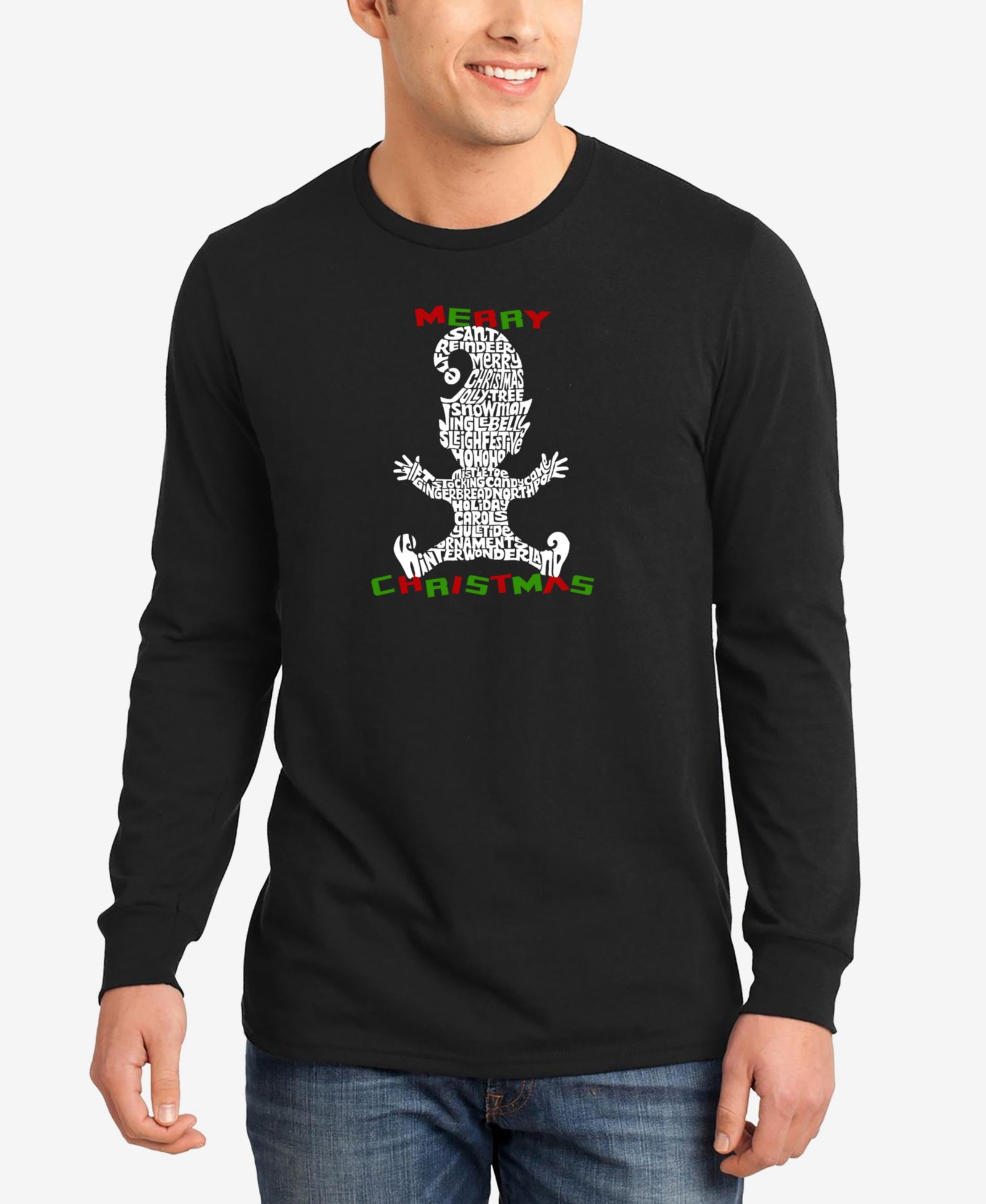LA Pop Art Men's Christmas Elf Word Art Long Sleeve T-shirt