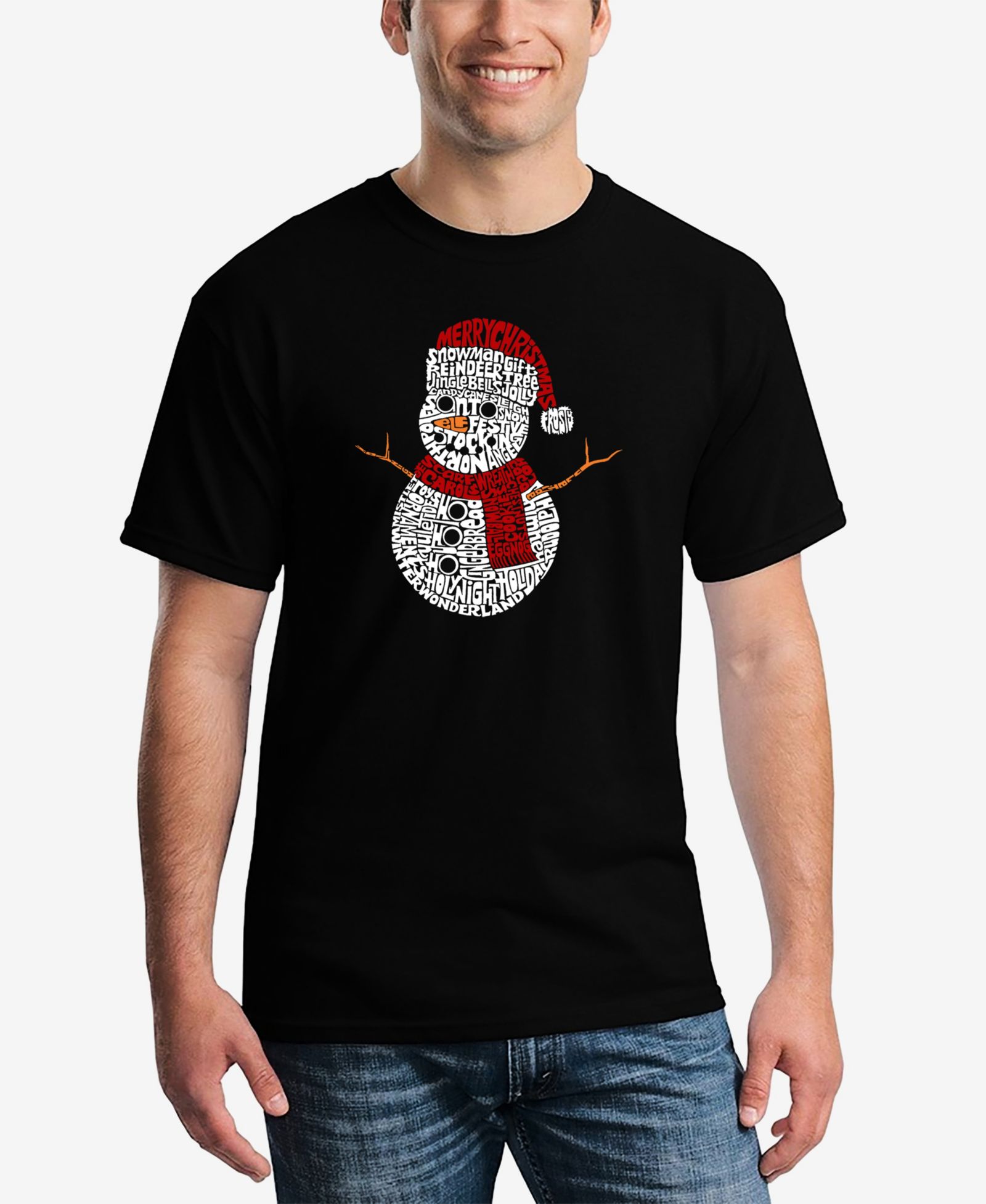 LA Pop Art Men's Christmas Snowman Printed Word Art T-shirt