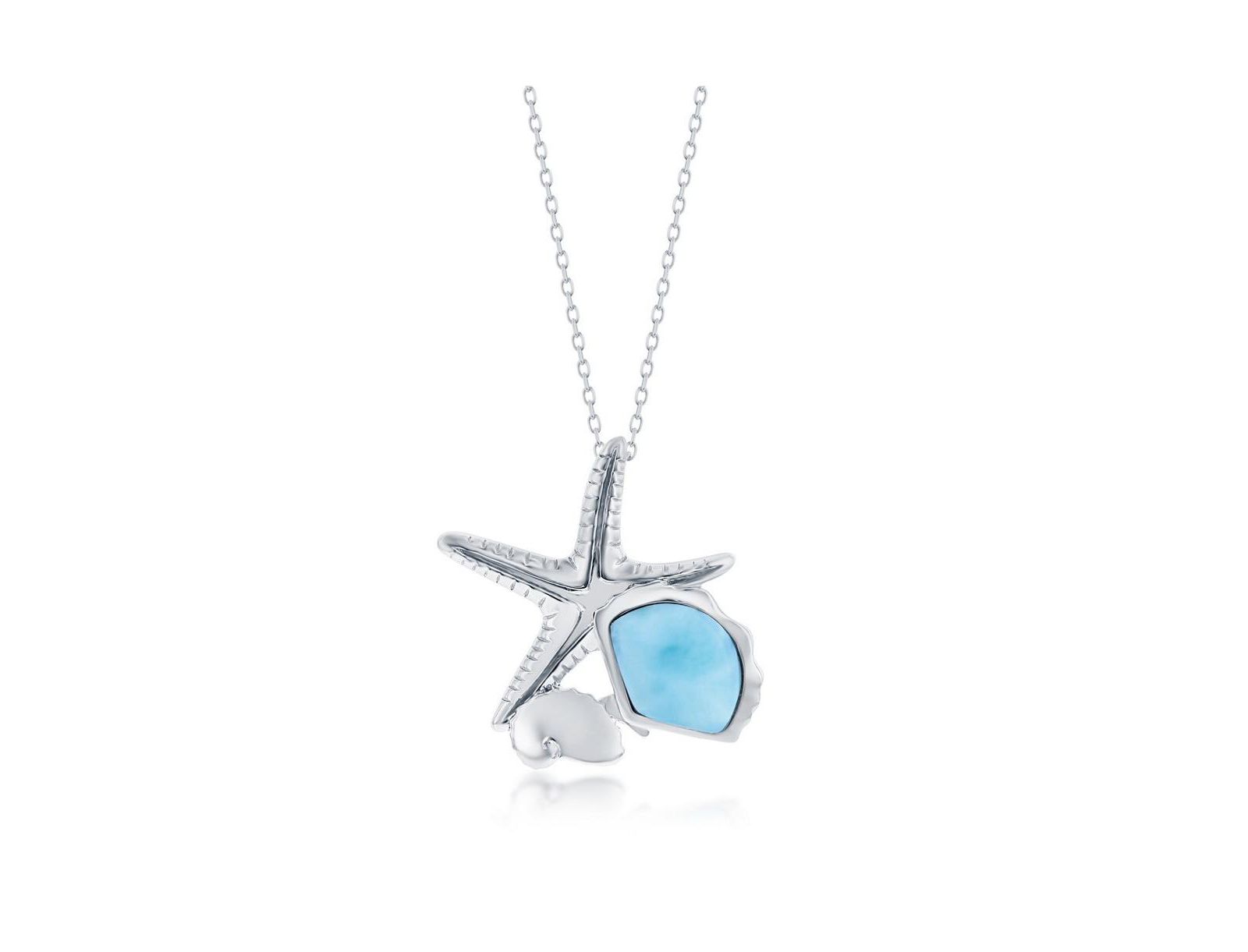 Sterling Silver Larimar Seashell & Starfish Necklace