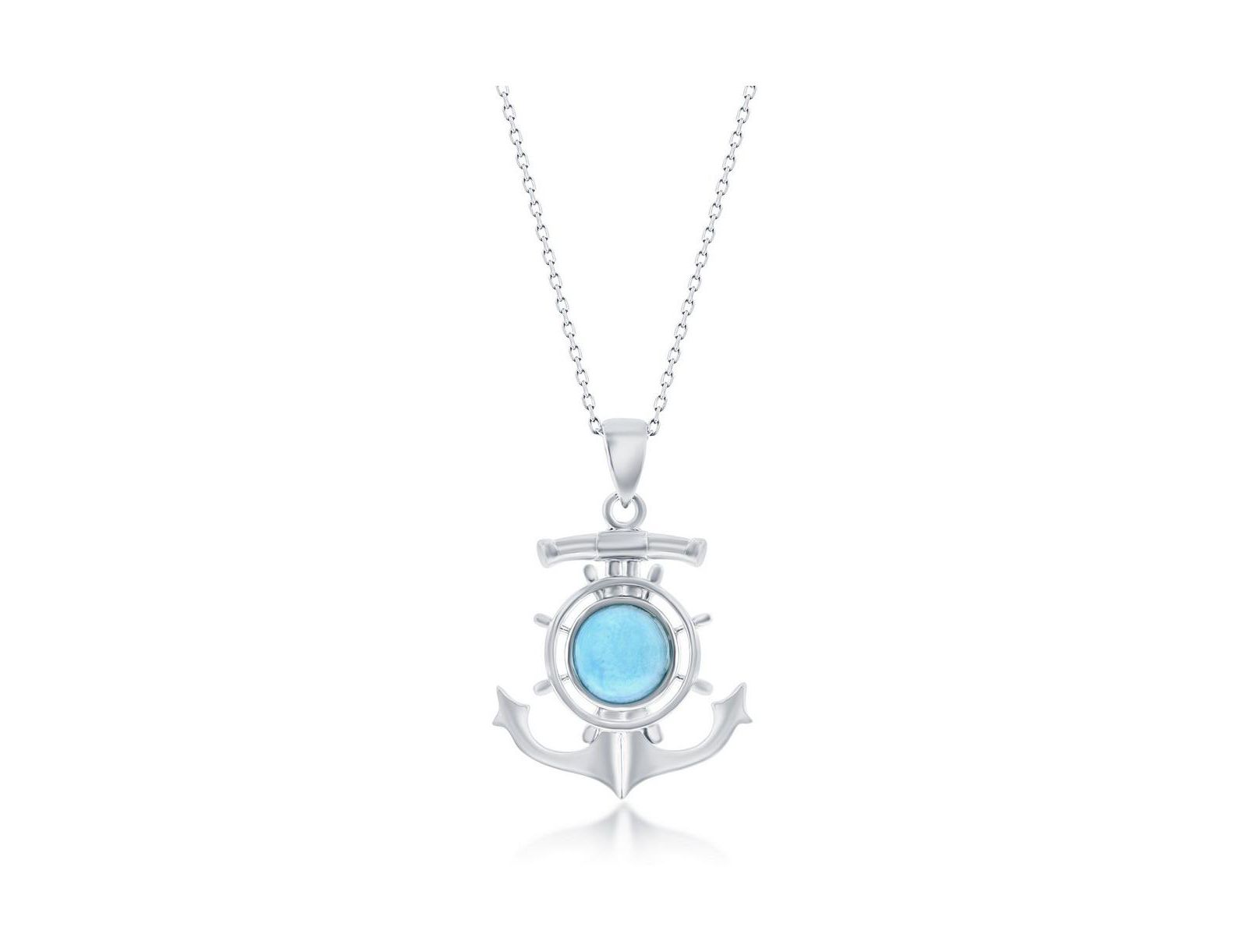 Ожерелье Caribbean Treasures Sterling Silver Round Larimar Anchor Ship Wheel
