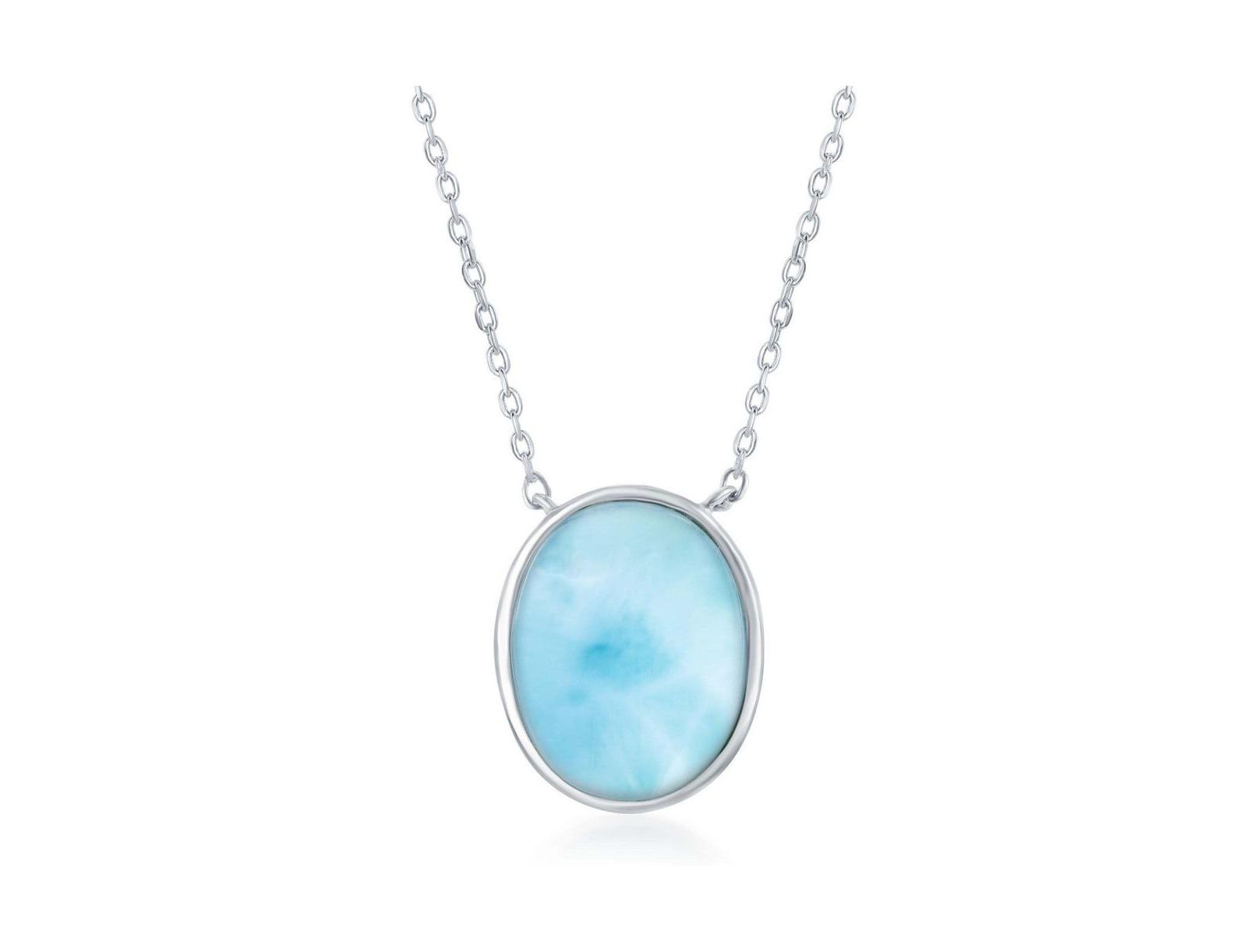 Ожерелье с овальным камнем Larimar из стерлингового серебра