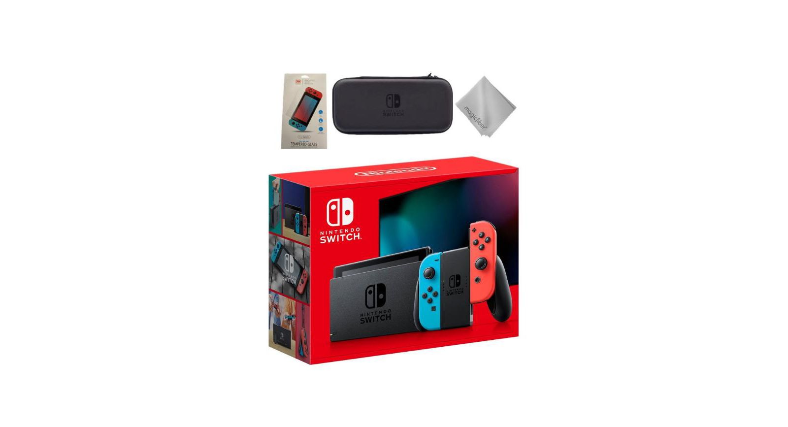 Игровая консоль Switch с контроллерами Joy-Con Neon Blue и комплектом из 3 аксессуаров