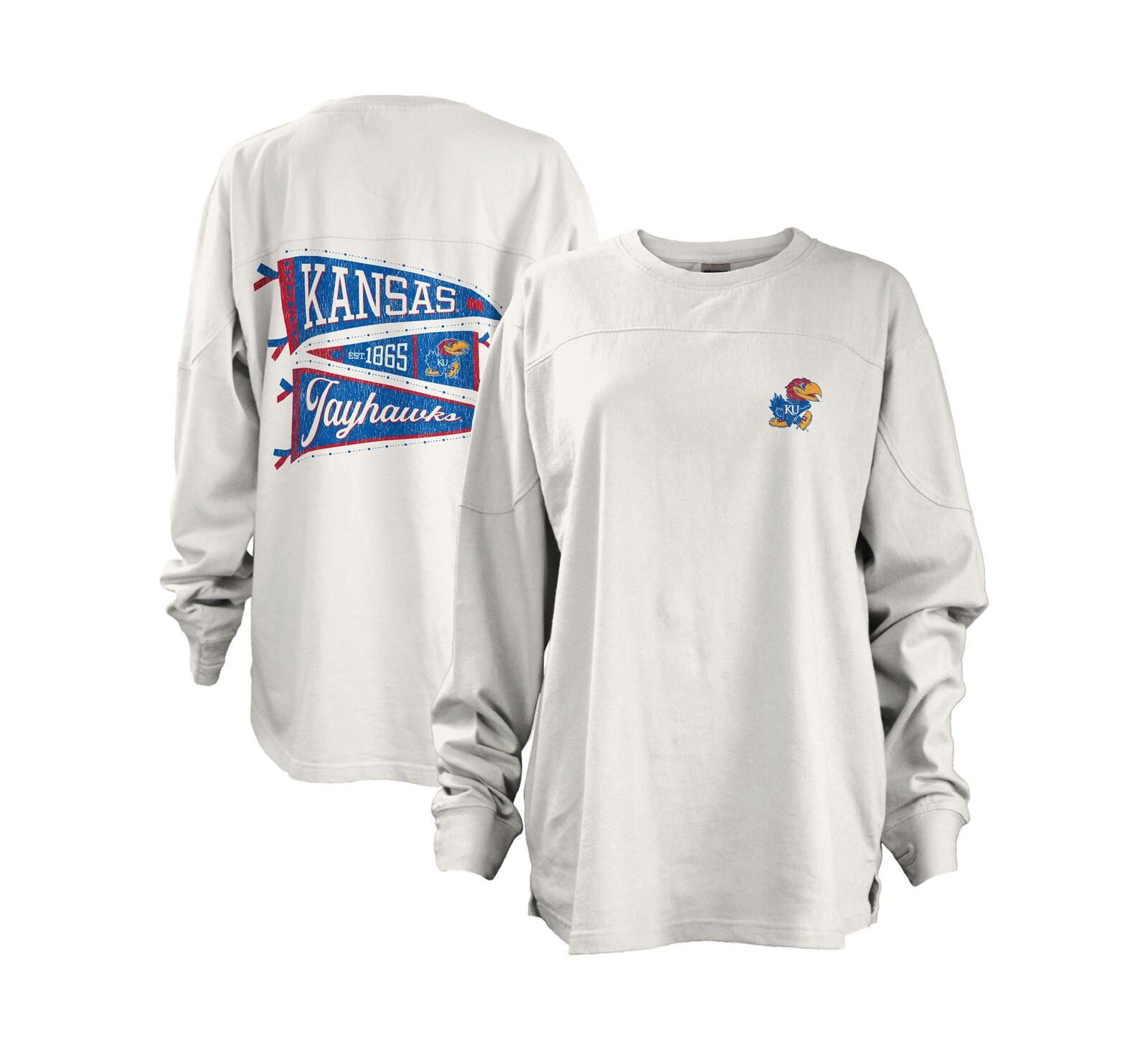 Женская футболка Pressbox White Kansas Jayhawks Pennant Stack Oversized Long Sleeve T-shirt