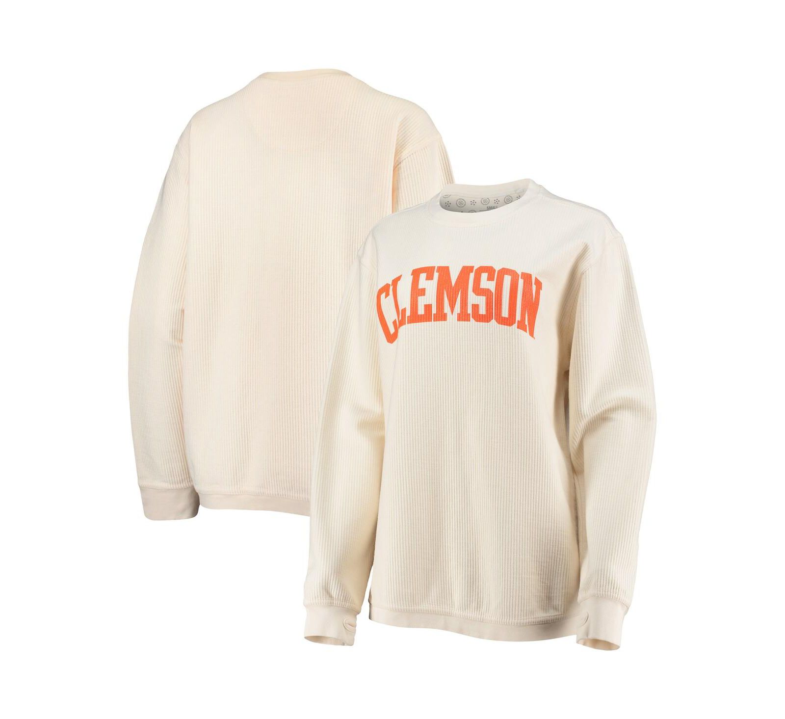 Pressbox Женский белый свитшот Clemson Tigers Comfy Cord Vintage-Like Wash Basic Arch Pullover