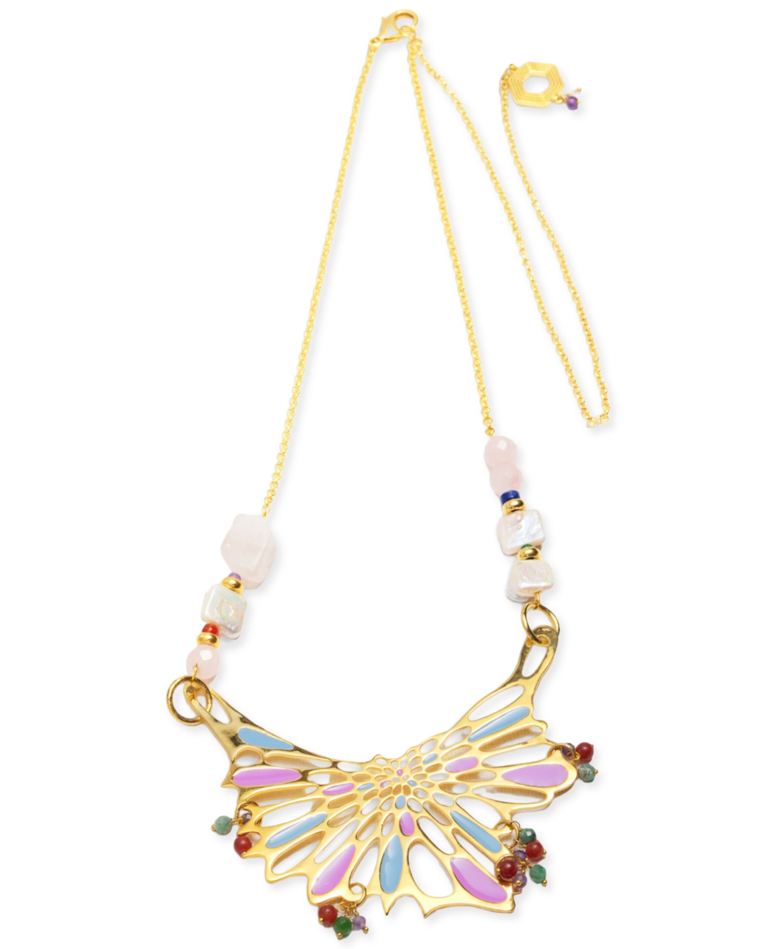 Nectar Nectar New York 18k Gold-Plated Mixed Gemstone Statement Necklace, 40" + 10" extender