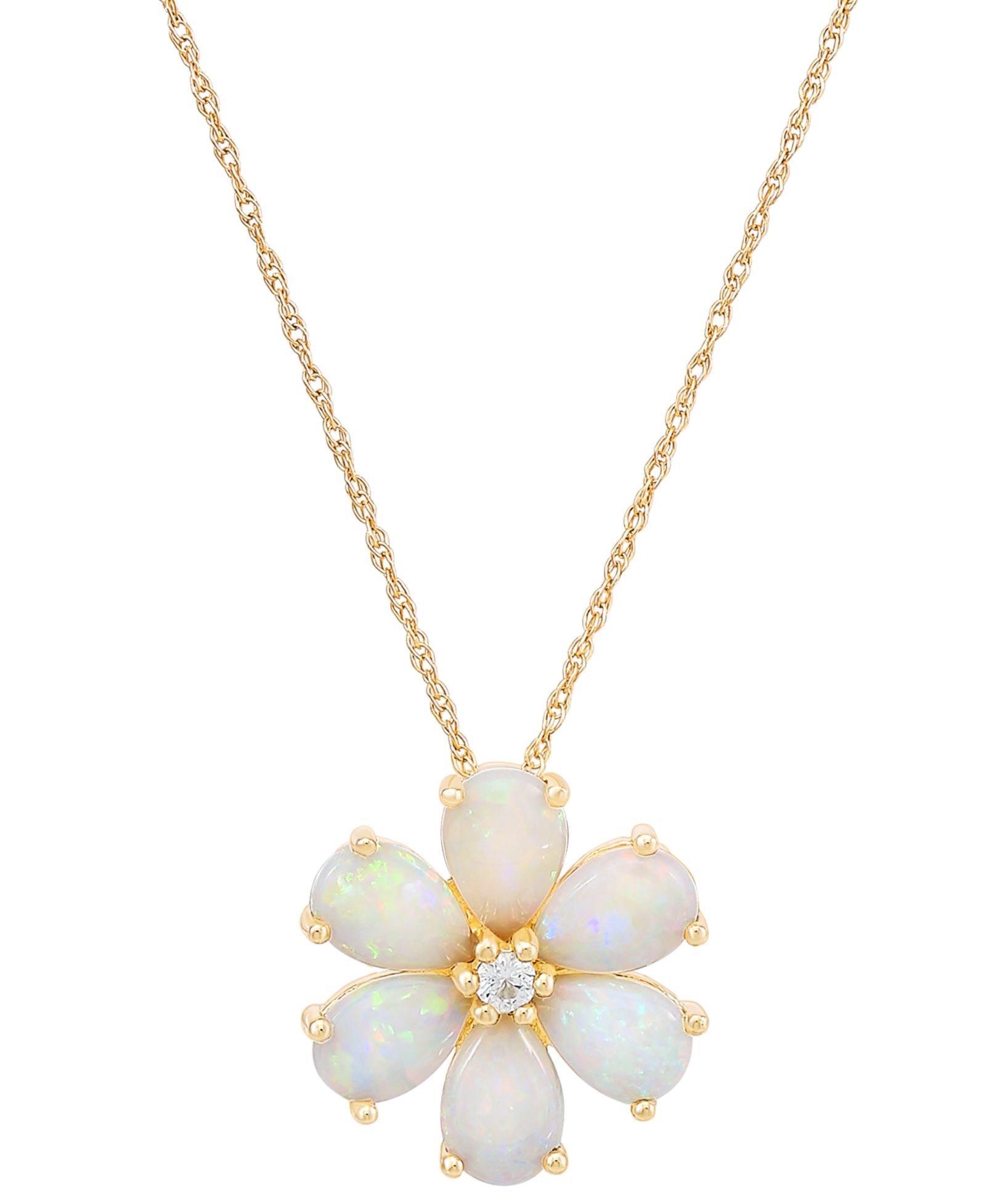 Подвеска Macy's Opal (1-1/2 ct. t.w.) & Diamond (1/20 ct. t.w.) Flower 18" из 14k Gold